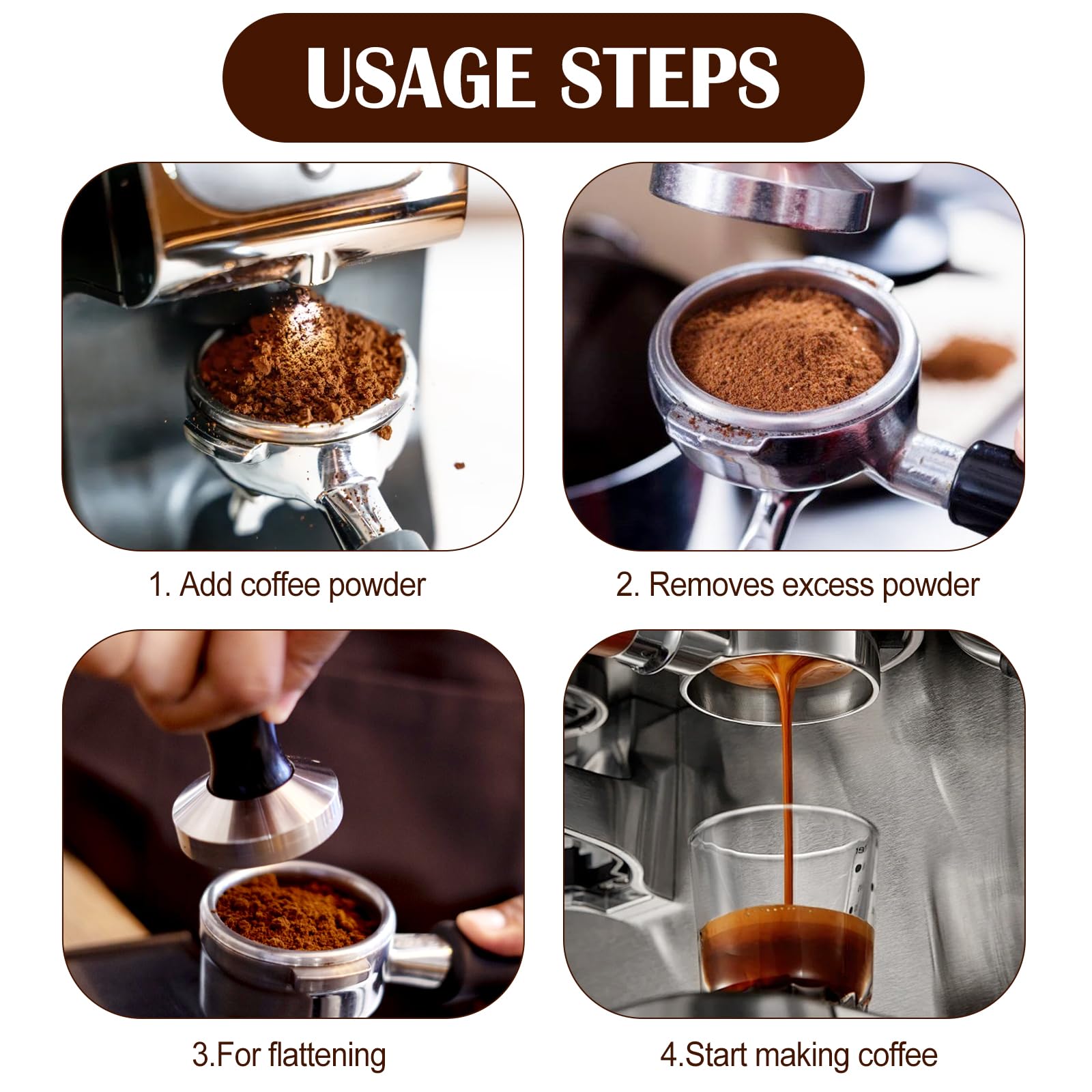 Tasseur à Café 51mm NINGYER - En Acier Inoxydable Et Bois, Avec Presse Ronde Et Brosse, Pour Expresso Cuillère Doseuse Café