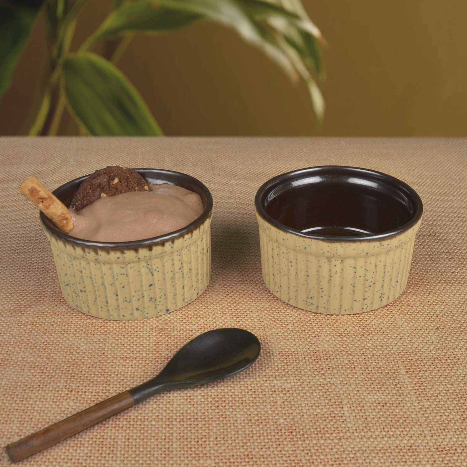 StyleMyWay Studio Pottery Ceramic Dessert/Dip Bowls (Set of 2, Beige,Brown) | Chutney Bowls | Ketchup Bowls