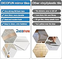 Vista 4 de DICOFUN 10 hojas de espiga para despegar y pegar, PVC de piedra beige para salpicaduras, azulejos de pared autoadhesivos con aspecto de mármol