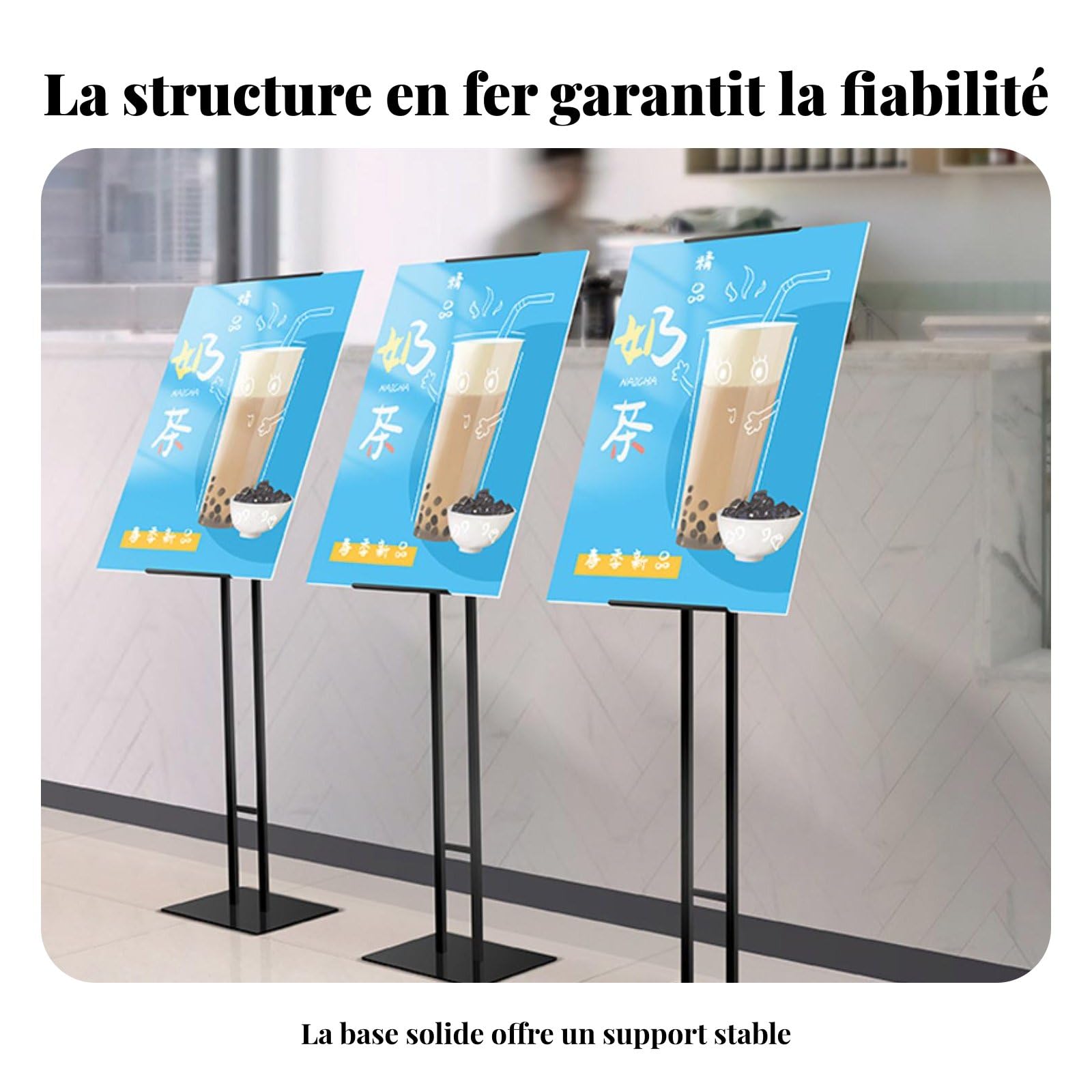 Espositore Poster Supporto Cartello Porta Avvisi Porta Cornice Telaio in Ferro Base Stabile Design Minimal Pulito Doppio Palo Regolabile Adatto per , Argento 7.5jin Inclinato