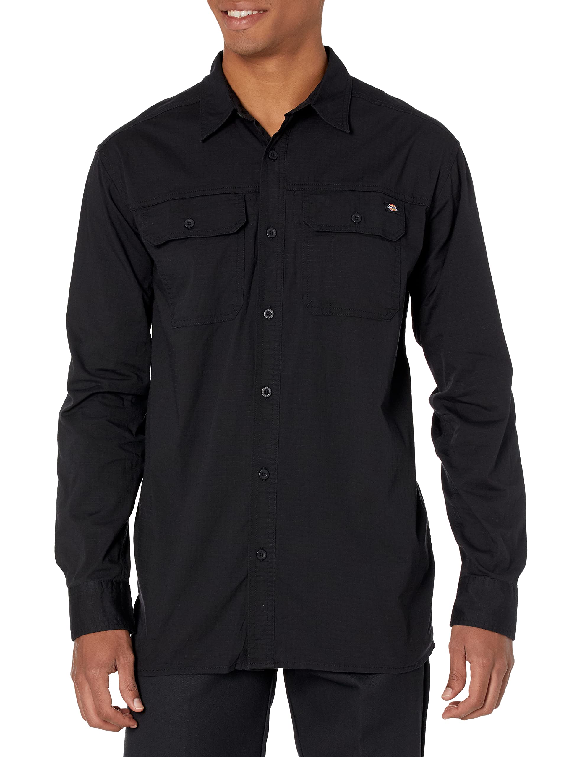 Dickies Men's Flex Denim Long Sleeve Shirt Button, Black, Medium