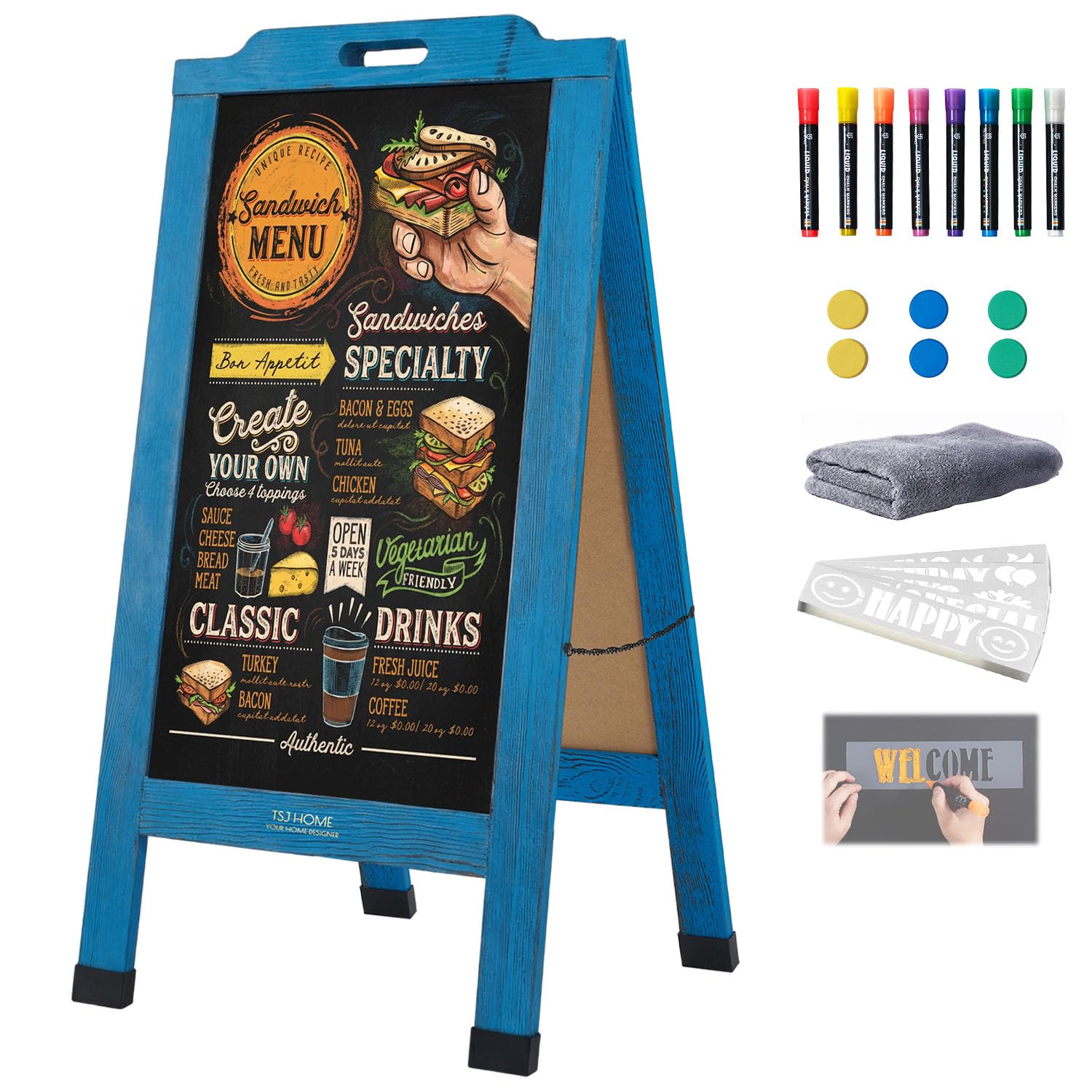 Magnetic Portable A-Frame Chalkboard Signs, 40" × 20", Blue