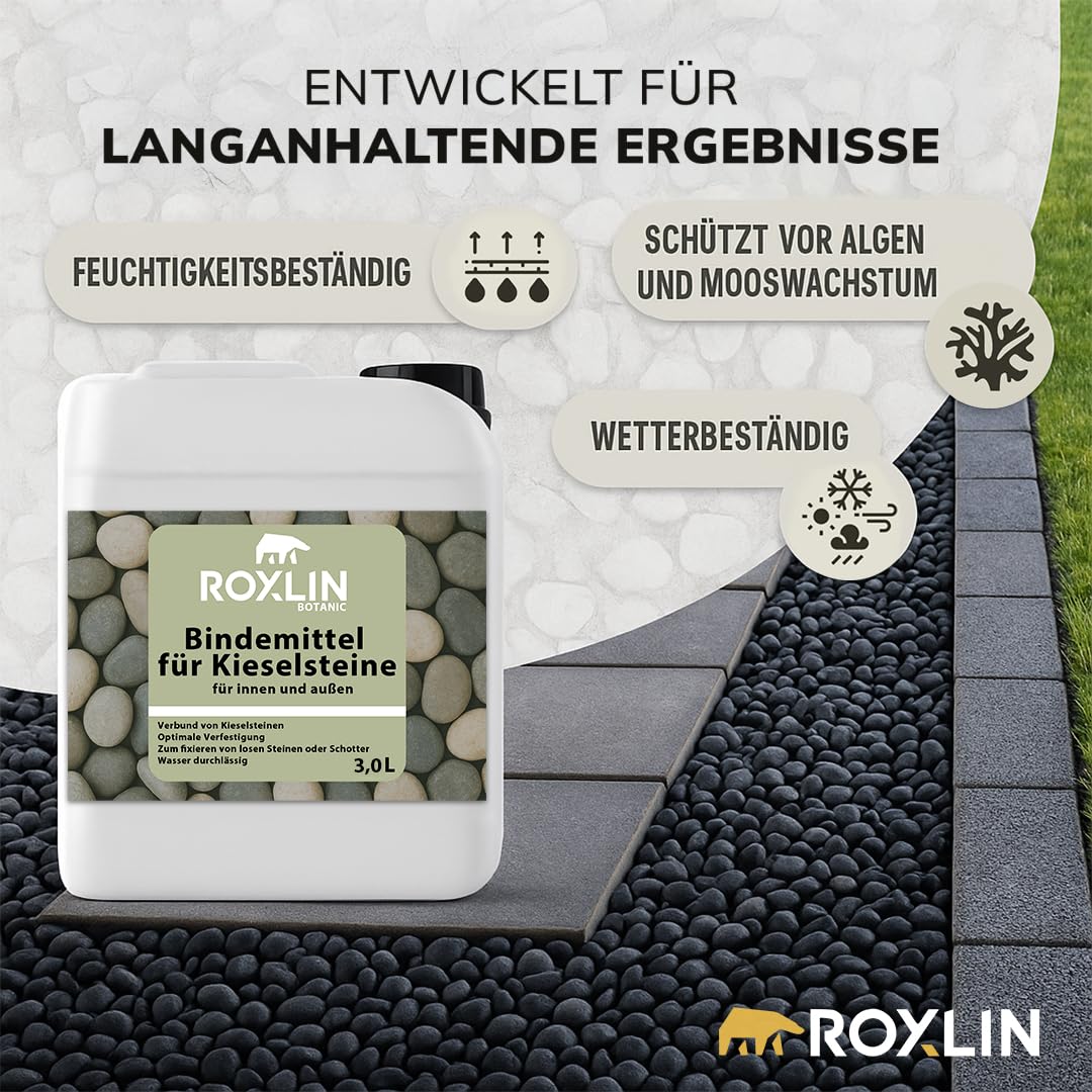 Botanic Kiesbinder Kiesverfestiger Bindemittel für Kies/Schotter Aller Art Mulchbinder Gartenbahn Steinweg (Weiss, 3 Liter)