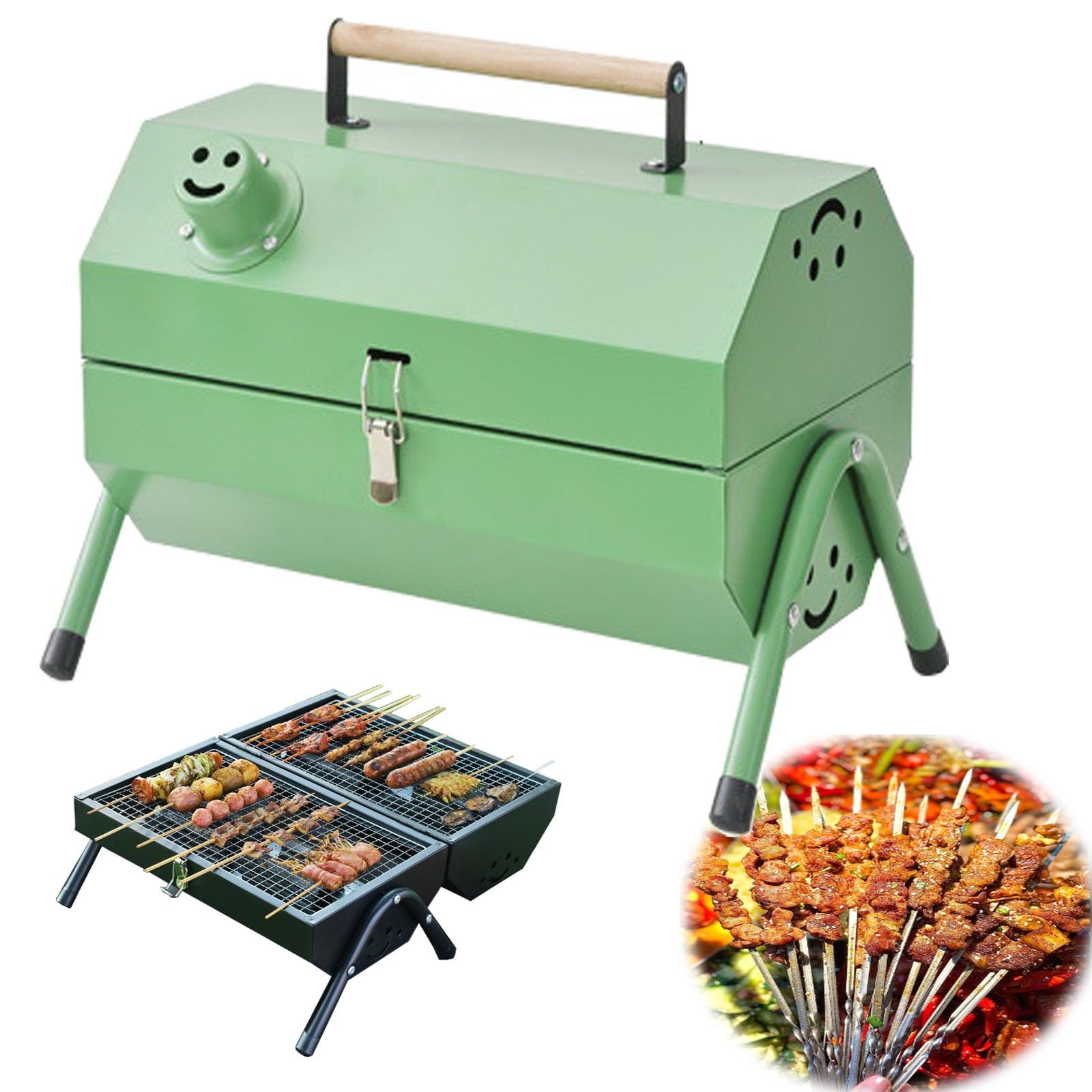 Barbecue portatile pieghevole con griglia a doppia faccia, per esterni, barbecue, da tavolo, per campeggio, spiaggia e picnic, compatto e leggero (verde)
