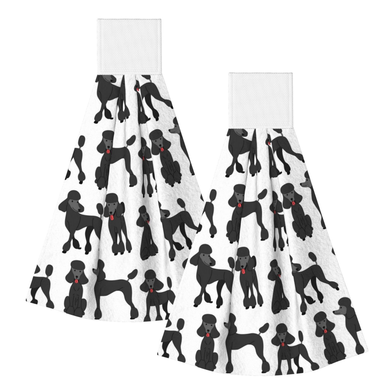 DOPKLNA Funny Poodle, 2 Pcs Hanging Coral Fiber Hand Towels for Bathroom, Absorbent Kitchen Towels