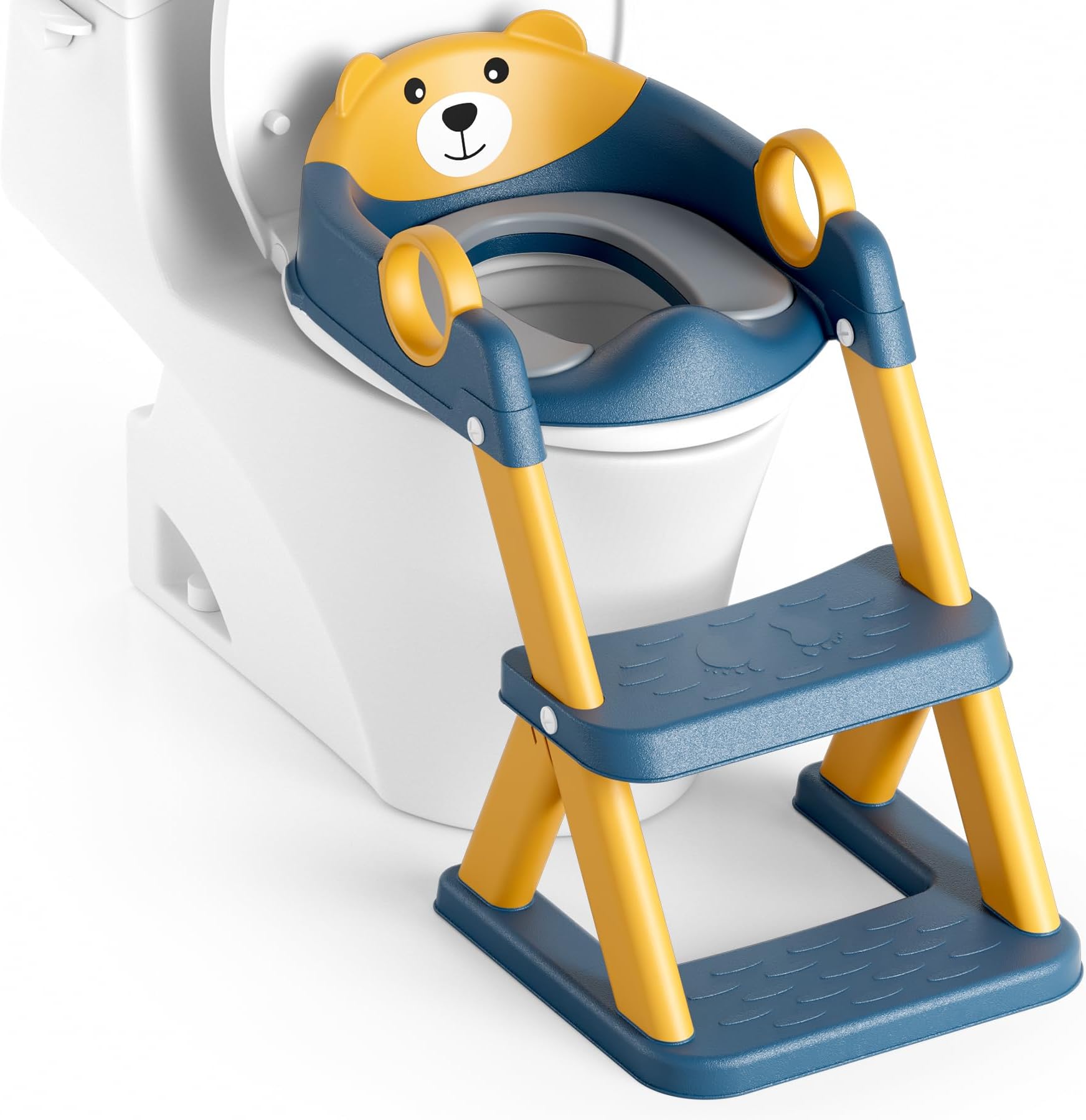 - Potty Training Seat, Upgrade Toddler Toilet Seat for Kids Boys Girls, 2 in 1 Potty Training Toilet, Splash Guard Anti-Slip Pad Step Stool(Blueyellow-Pu)