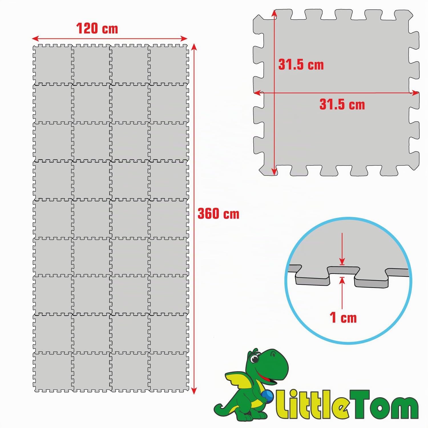 LittleTom 36 Pezzi Tappeto Gioco Bambini - 30x30 Tappettone per Neonati - Tappeto Puzzle Bambini Tappeto Giochi Neonato Tappeto Bimbi Cameretta Tatami Bambini Tappeto di Gomma per Bambini Tappeto EVA