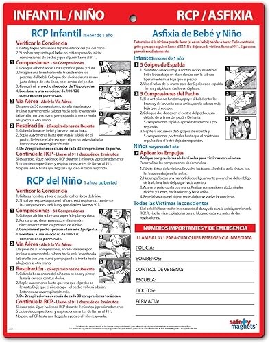 Miniatura 1 de Imán de nevera RCP y asfixia en español - Instrucciones de primeros auxilios para bebés, niños y adultos - Tarjeta laminada de maniobra Heimlich de