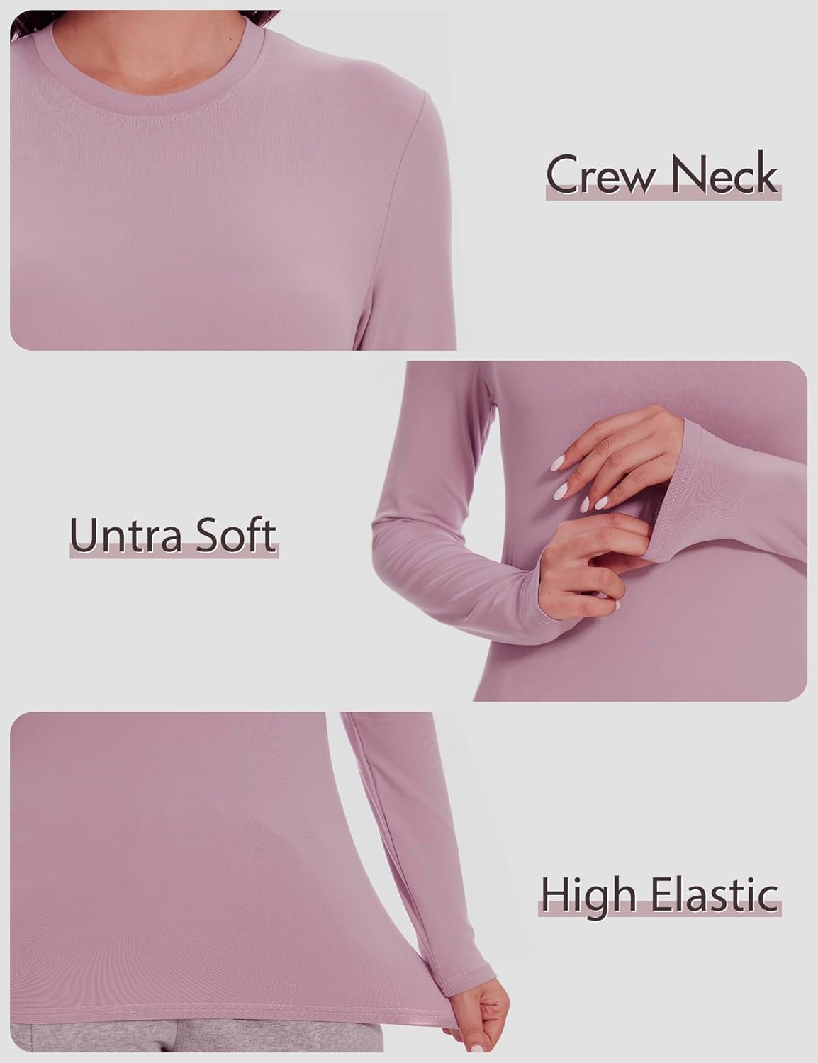 5 Pack Womens Basic Long Sleeve Shirts Crew Neck Slim-Fit Fitted T Shirts Tops Undershirts Underscrub Baselayer - Image 5