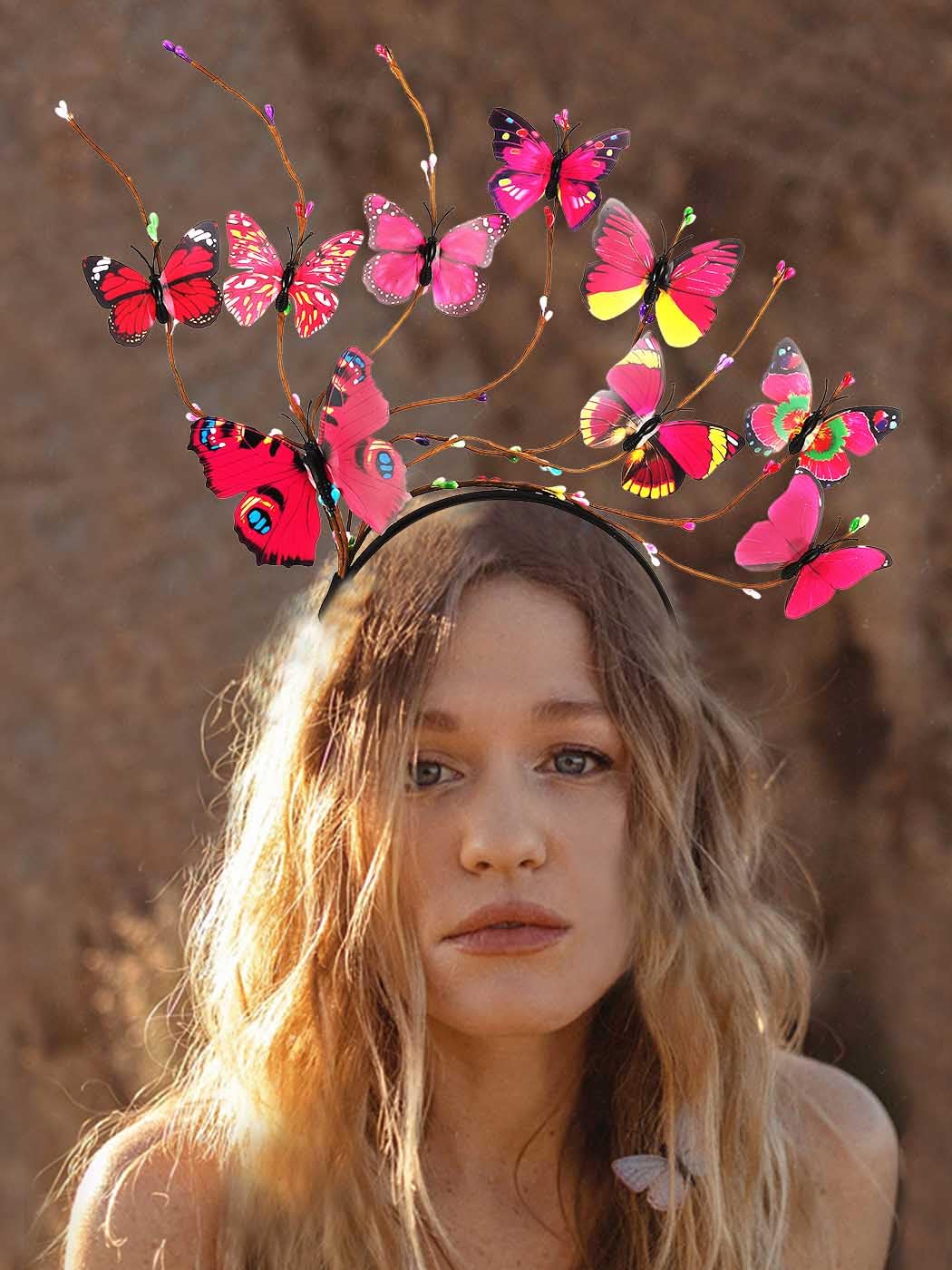 BARTOSI Butterfly Headbands Rose Red Butterfly Fascinator Hat Headpiece Butterfly Costume Crown Tea Party Wedding Hair Accessories for Women and Girls