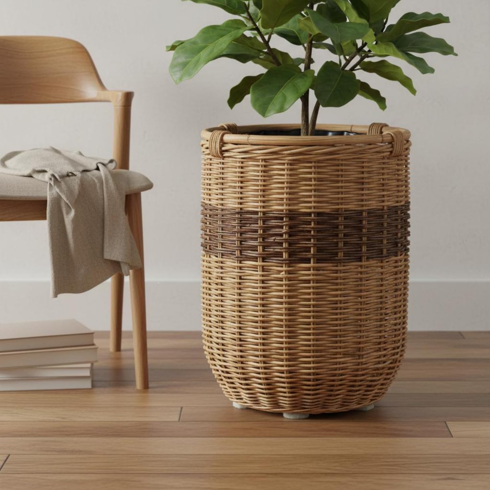 2 Pezzi Vaso in Viminio Naturale Coprivaso Decorativo in Rattan Decorazione Doppitezza Vaso Intrecciato Rattan per Vetrina, Set Di 2 Cesti Piccolo + Grande