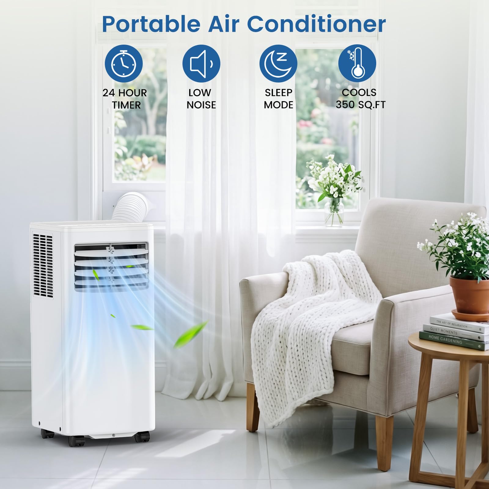 Electactic - Przenośny klimatyzator 8050 BTU, wentylator osuszający AC 3 w 1 z wyświetlaczem LED, zdalne sterowanie, cichy tryb uśpienia, koła 360°, zestaw okienny do