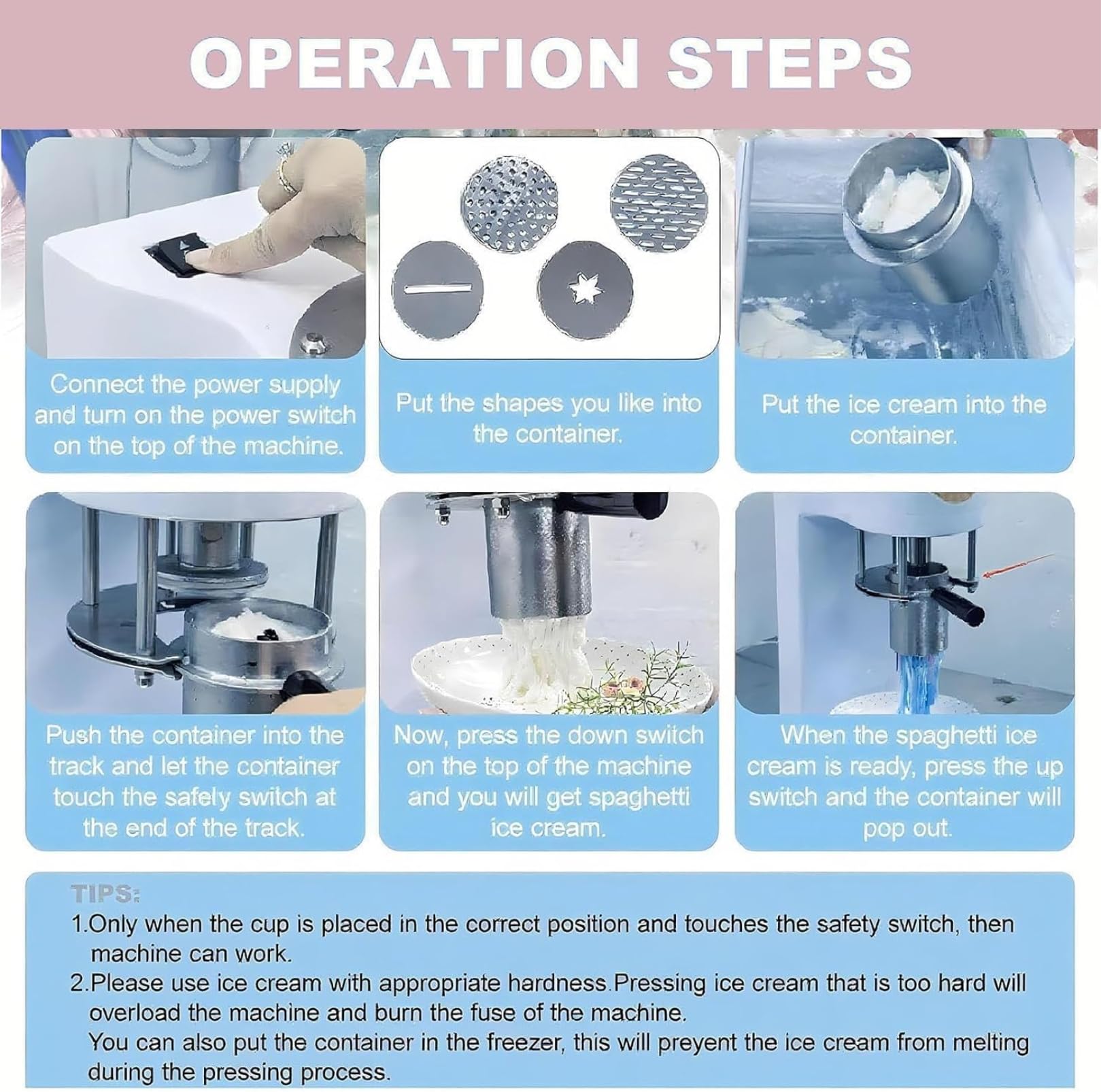 Machine de glace à spaghetti commerciale avec 4 moules de forme, fabricant de nouilles à crème glacée 80w, 28-30L / H Spaghetti-Eismaschine, pour les magasins de dessert & Utilisation à domicile