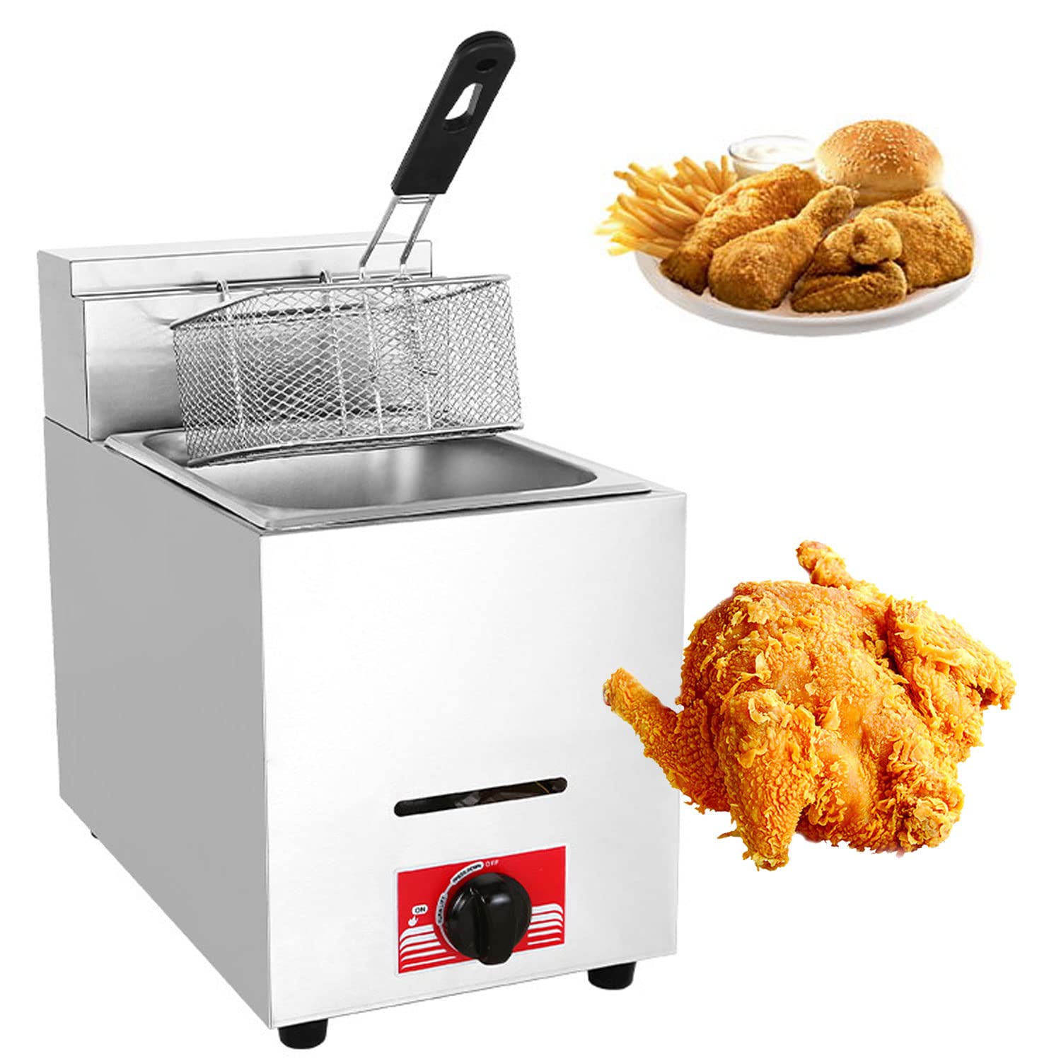 IUokLU Deep Fat Fryer,Stainless Steel LPG Fryer,Freestanding Temperature Control,with Lid,Large Capacity Gas Deep Fat Fryer Easy Clean for Food Cooking & French Fries Home