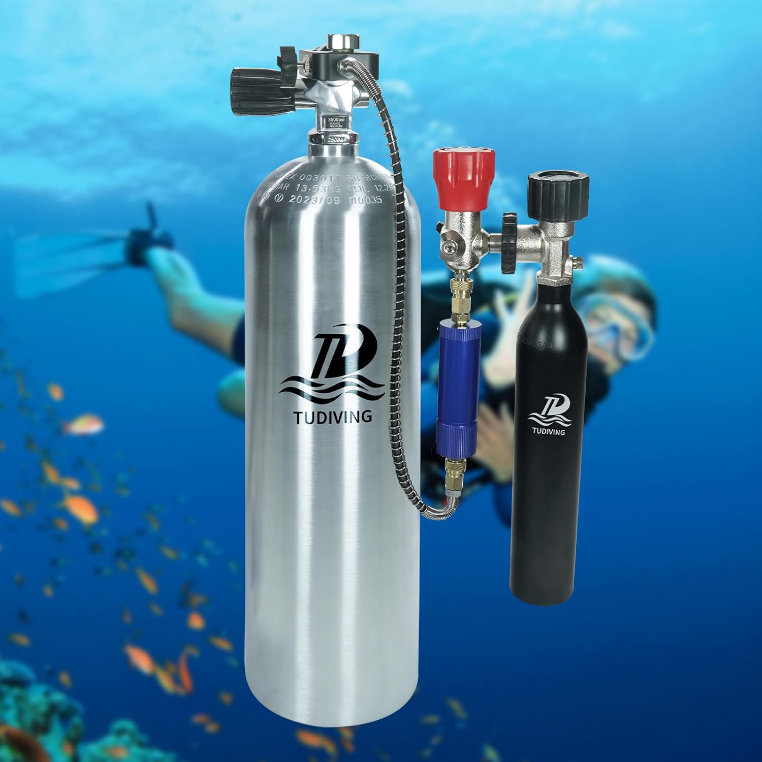 TUDIVING-11.1L Scuba Diving Tank-NO DOT,80CF Aluminum Diving Cylinder,4500psi Pcp Air Tank,Diving Bottle with Inflation Valve