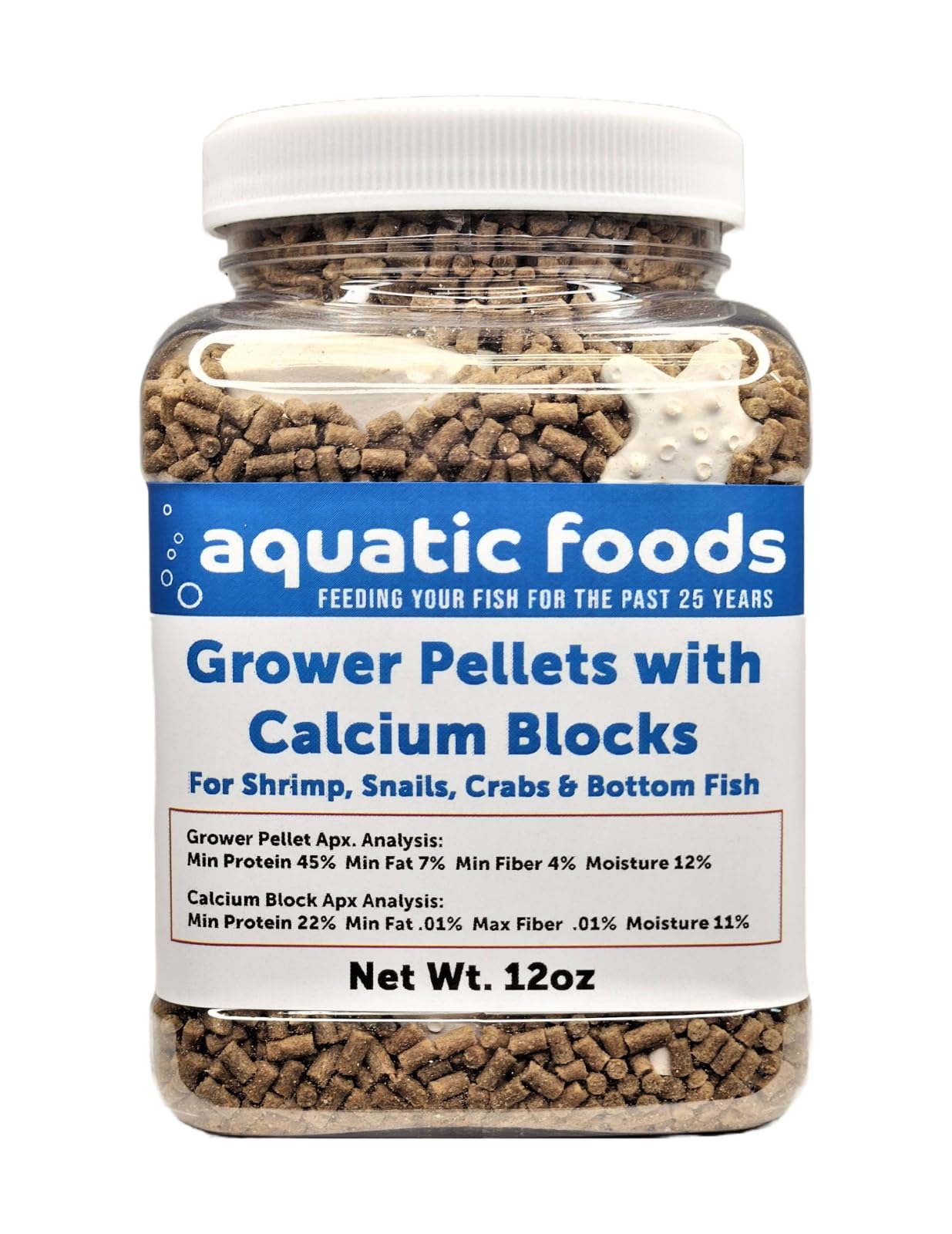 Aquatic Foods Inc. Calcium Blocks Included with Shrimp Grower 45% Protein Sinking Pellets, 1/16