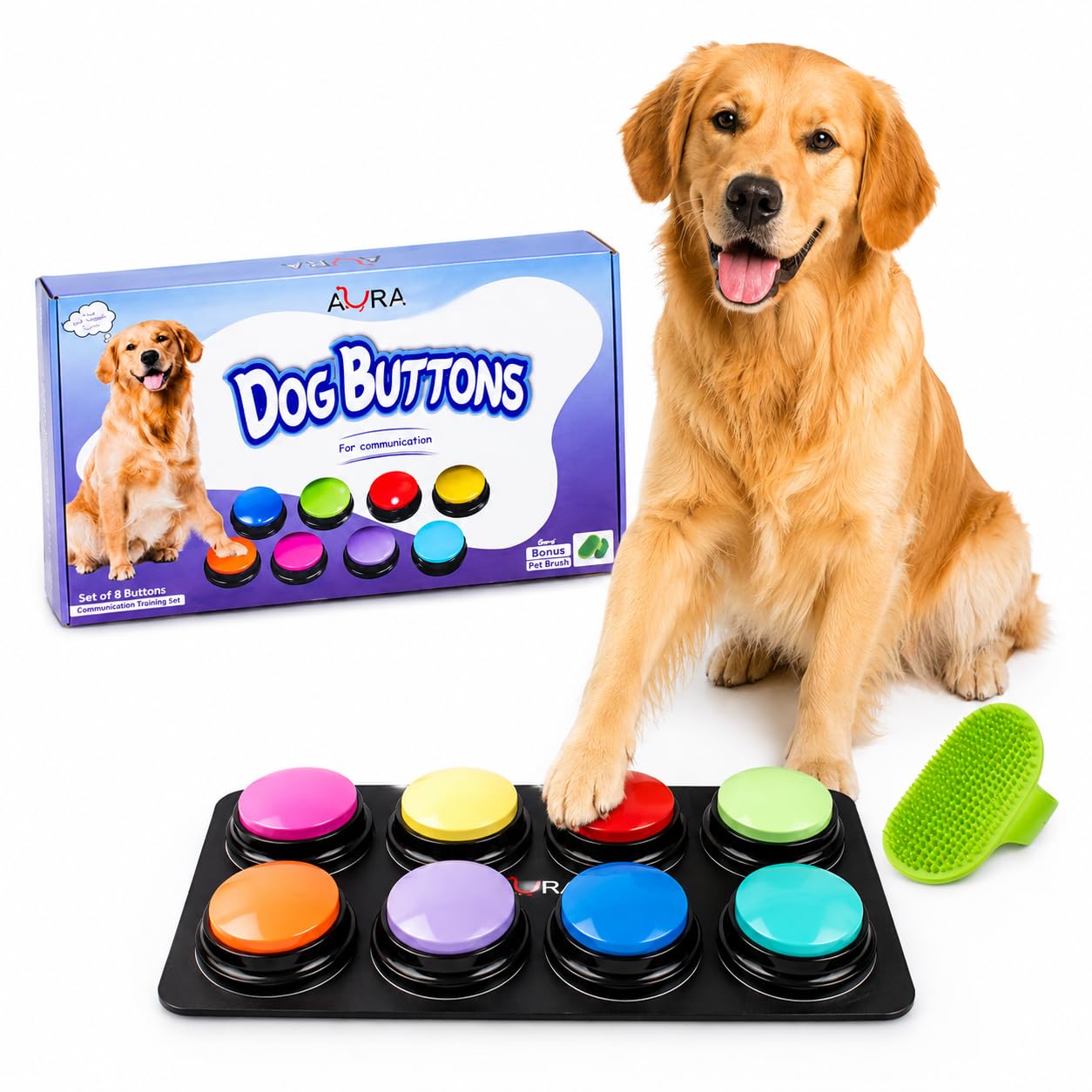 A-URA Pulsante per la comunicazione a 4 colori per la registrazione vocale e tappetino, pulsanti parlanti per addestramento del cane, regali, strumenti per l'addestramento del cane, pulsanti per