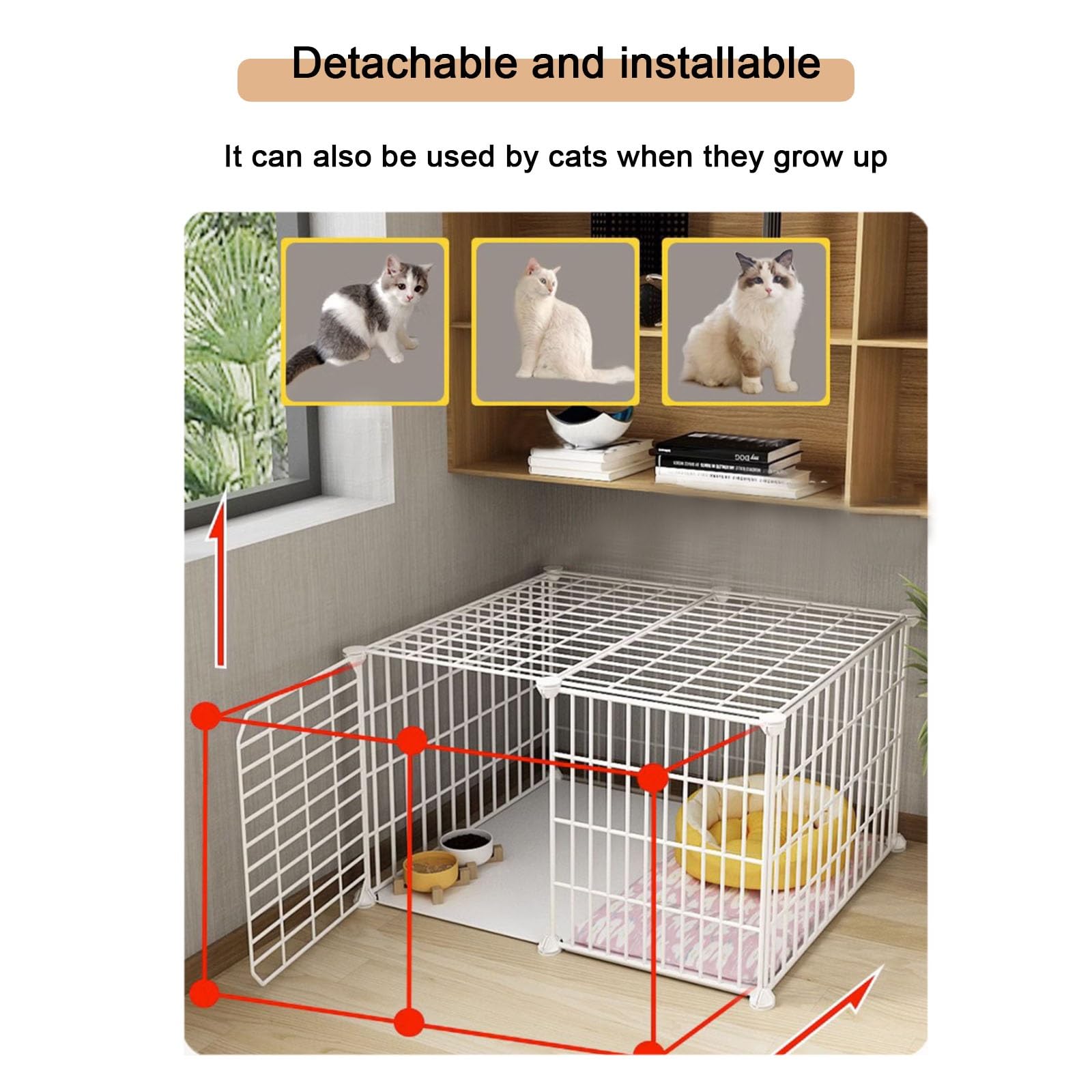 Gabbie per Gatti - Recinto per Gatti per Gatti da Interno, può spostarsi Staccabile Non occupa Spazio Cuccia per Gatti per 1-2 Gatti Gabbia per Animali Domestici (Dimensioni: 111x49x73) Cald