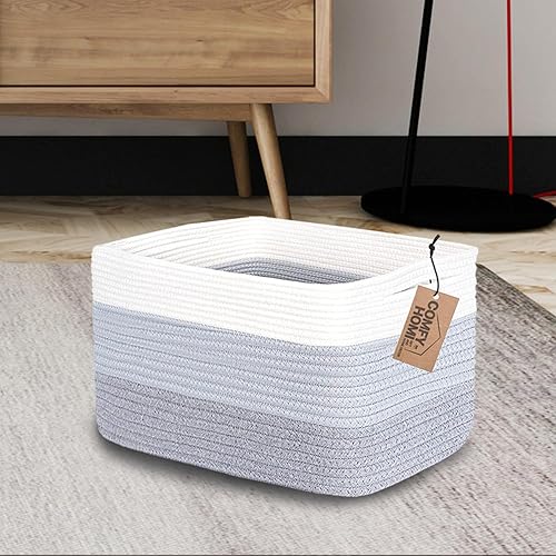 Miniatura 2 de COMFY-HOMI Paquete de 3 canastas tejidas de cuerda de algodón con asas para estantes, juguetes, libros, cesta de almacenamiento de tela para