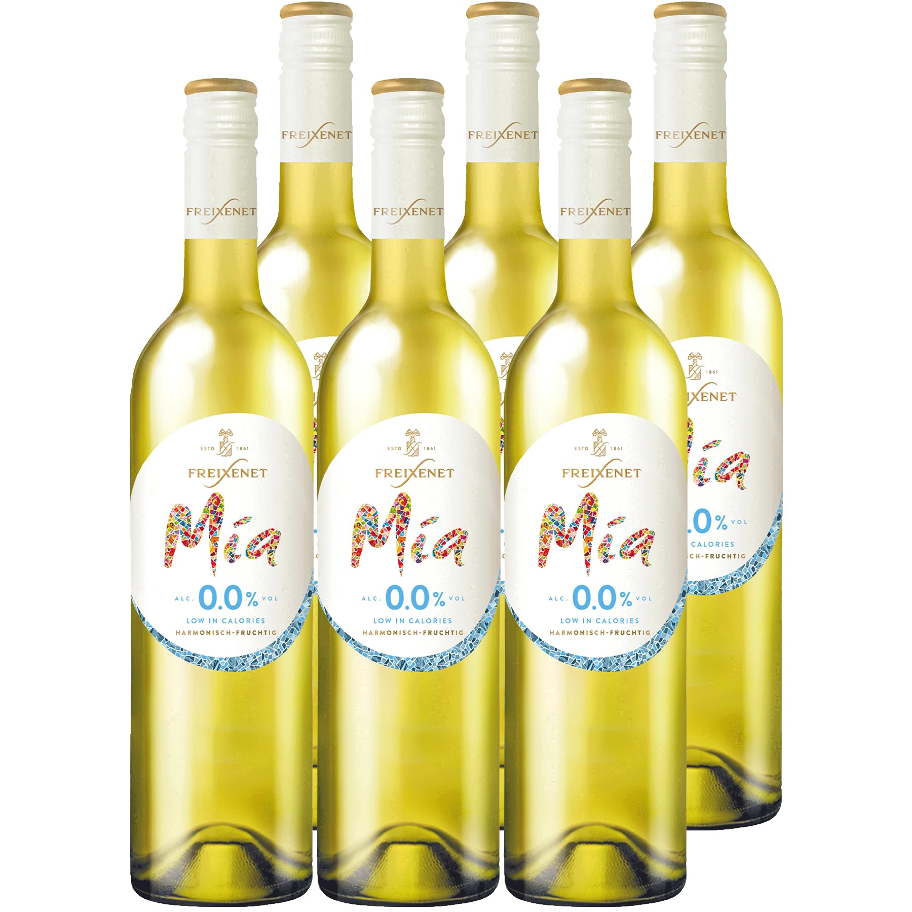 Freixenet Mia 0,0 Prozent Blanco (6 x 0,75 l) – alkoholfreies Getränk aus entalkoholisiertem Wein mit Mango, Pfirsich, Aprikose und Orangenblüte passt zu Melone, Sushi und Trüffel-Pommes