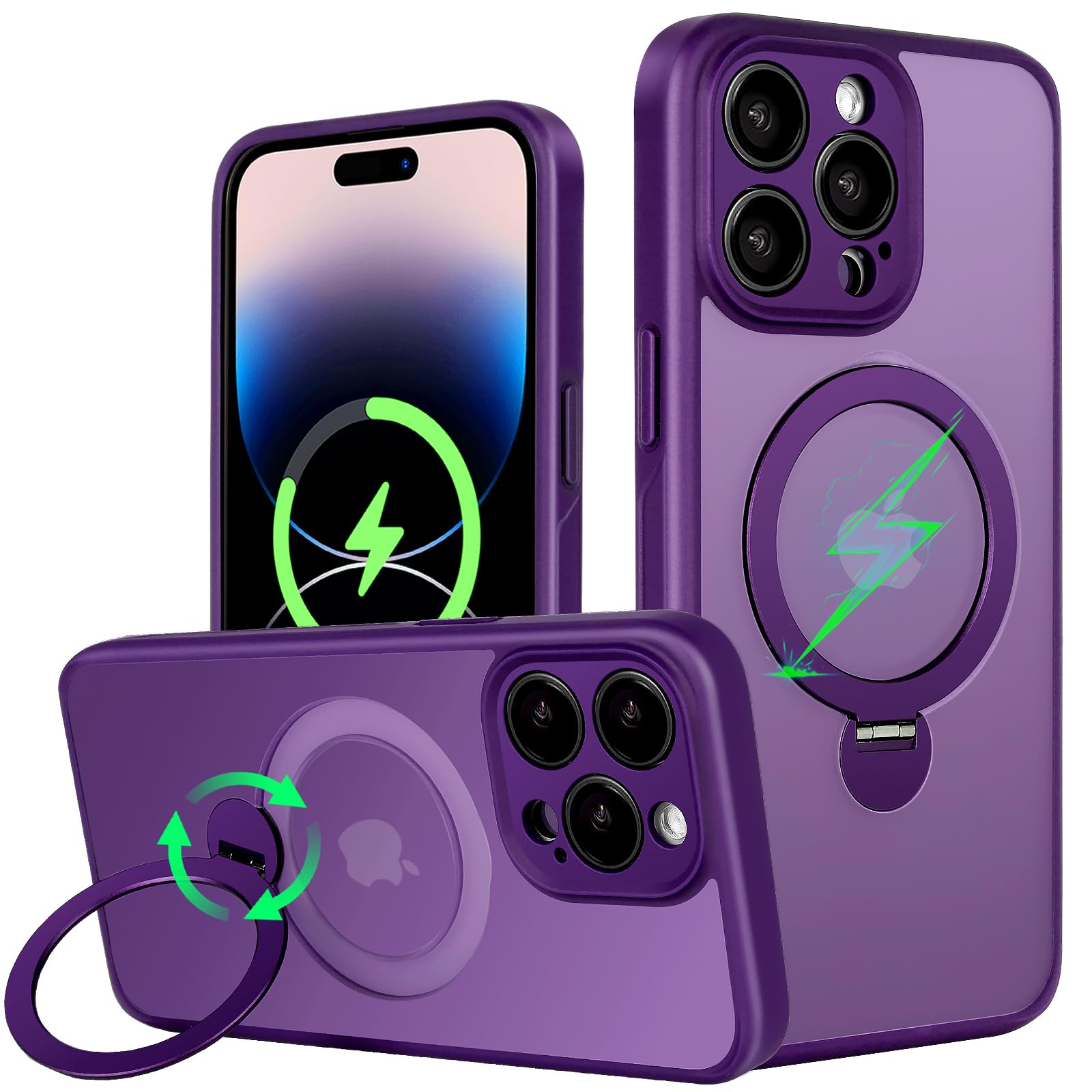Phone Case for iPhone 15 Pro Max 6.7 inches, 360° Rotatable Magnetic Ring Stand Compatible with MagSafe Military Grade Shockproof Phone Covers for Women Men Boy Girls(Purple)