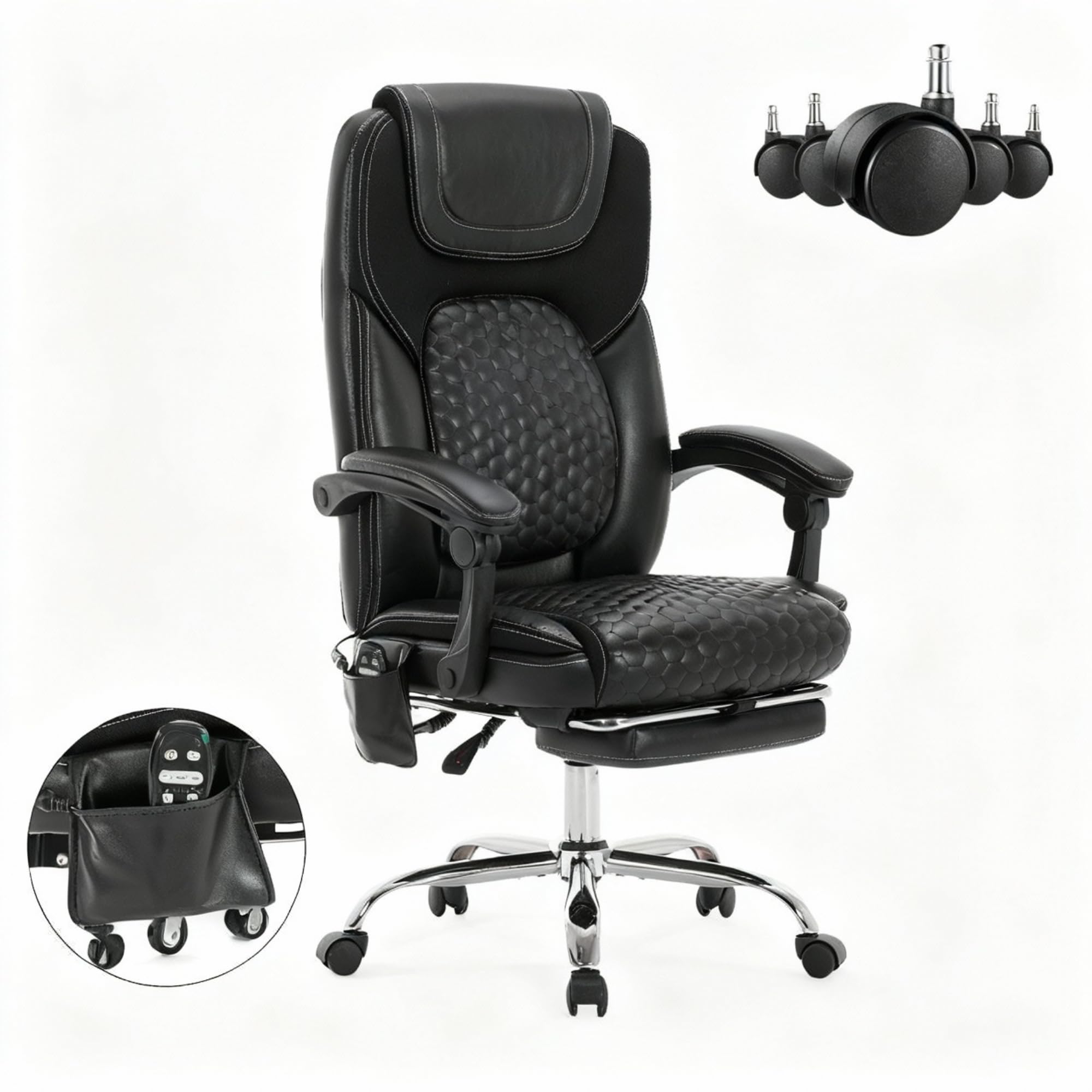 Massage Office Chair with Heat and Footrest Reclining Desk Chair Big and Tall Leather Computer Chair with Wheels