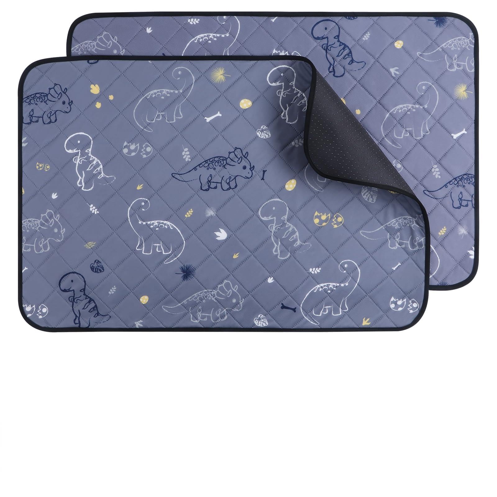 IEUUMLER Washable Pee Pads for Dogs, 2 Pack Non-Slip &amp; Waterproof Whelping Pad, Reusable Puppy Potty Training With Fast Absorbent for Playpen EU007 (Gray Dinosaur, 41"X41"-2pcs)