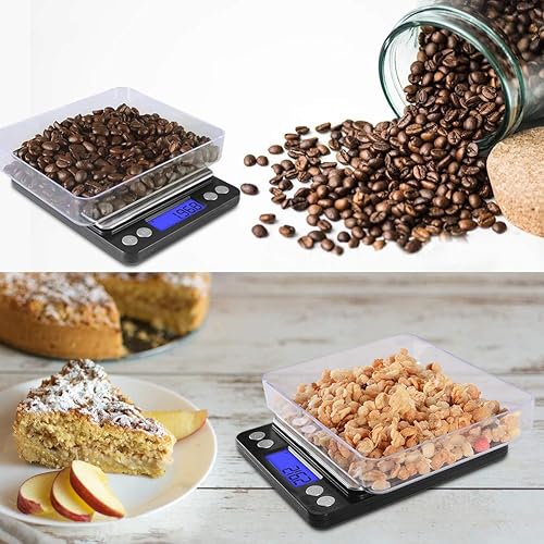 Miniatura 8 de Fuzion Báscula digital de cocina 105.82 oz 0.00 oz, báscula de bolsillo para alimentos de 6 unidades, escala de gramos con 2 bandejas, LCD, función