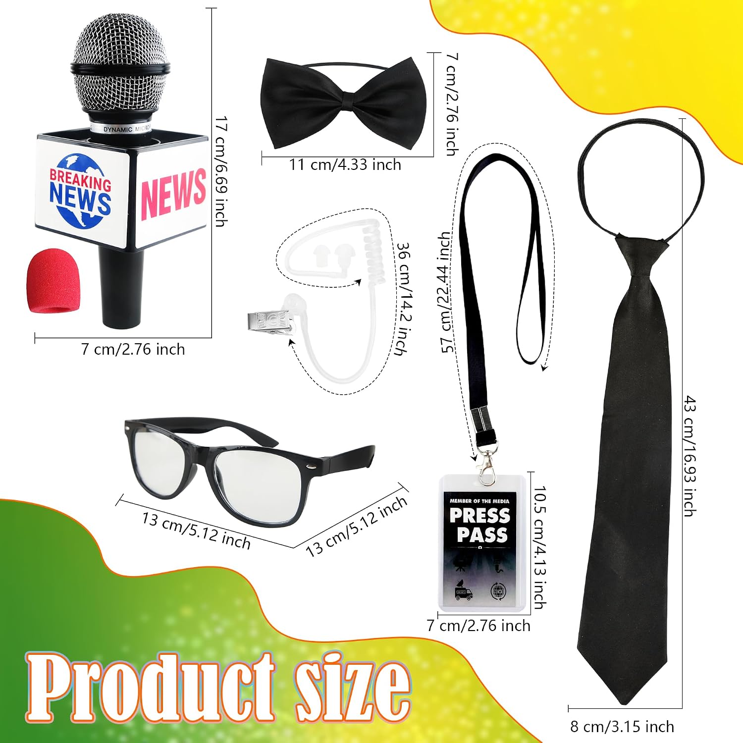 6 Pcs Journalist News Reporter Costume Accessories Plastic Fake Microphone Prop Press Costume Glasses for Kids Adult Halloween Dress Up Career Day Party
