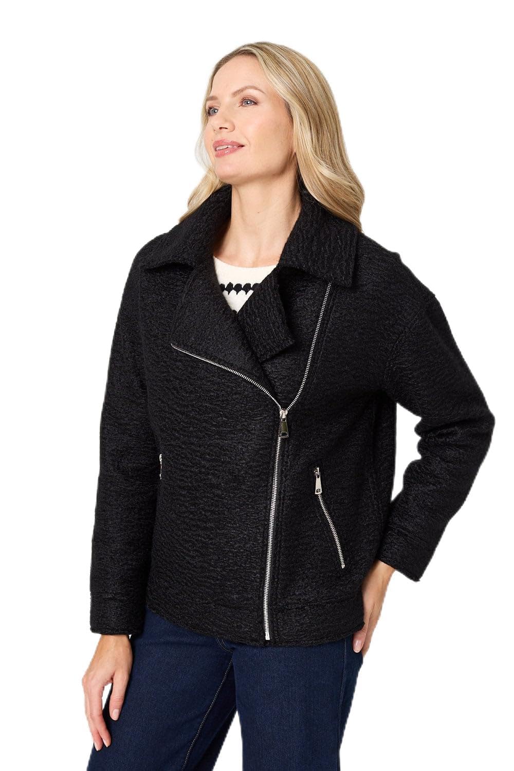 Izabel London Black Textured Asymmetric Biker Jacket - 8
