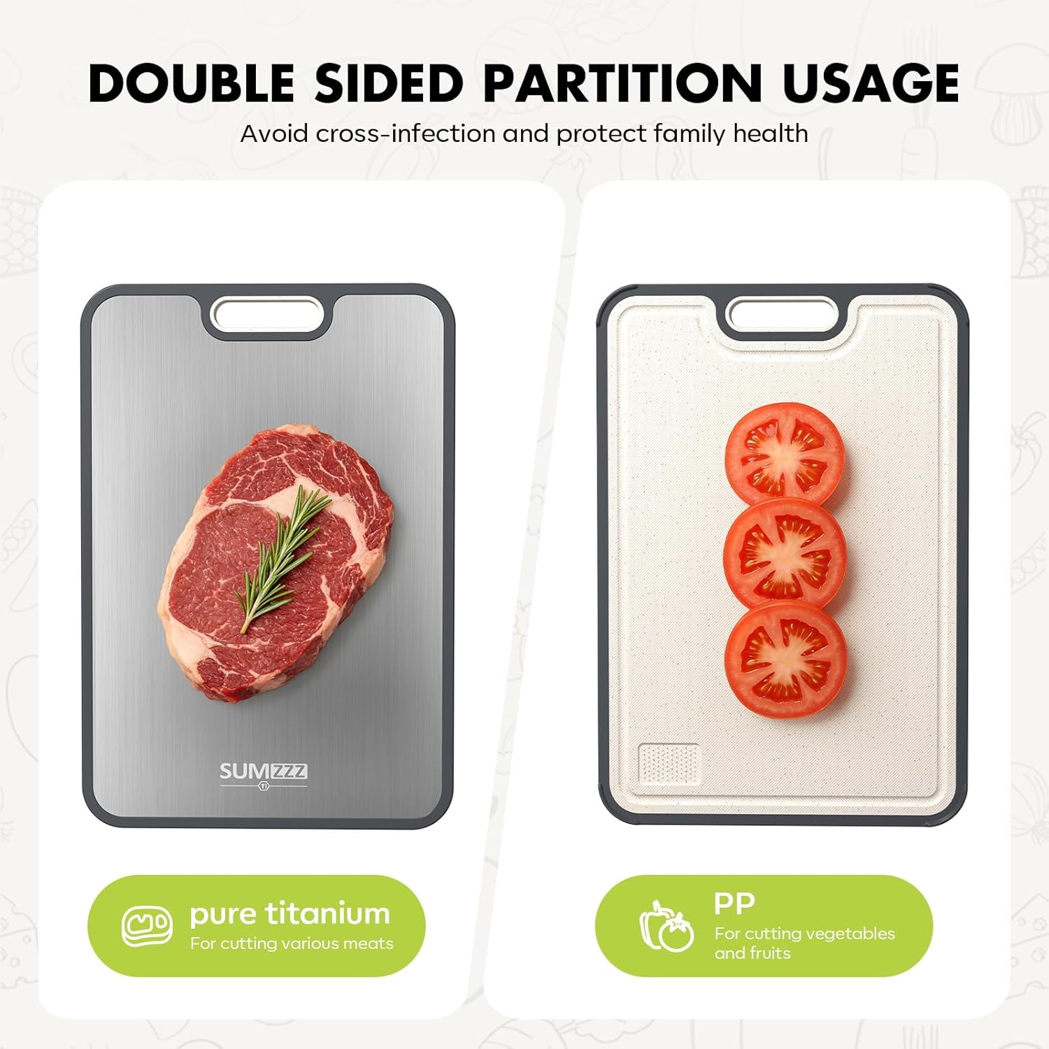 Sumzzz Titanium Cutting Board for Kitchen, Cutting Board Double Sided Food Grade, Pure Titanium/PP, Easy to Clean Large Size 16”×10”