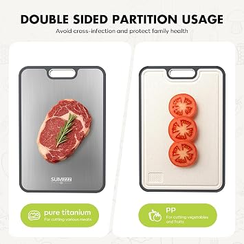 Titanium Cutting Board for Kitchen, Pure Titanium/PP, Size 1611 | Food Grade Materials, Separate Prep Surfaces for Raw & Cooked Food, Odor Resistant, Easy to Clean, Durable Kitchen Essential