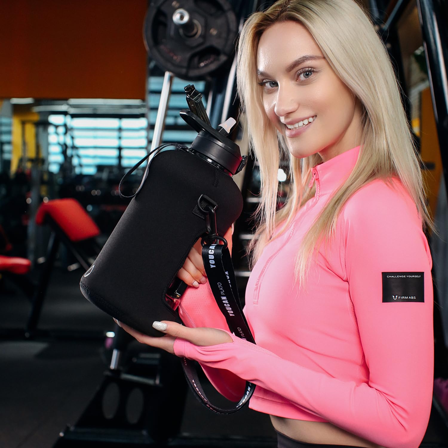 Youcan Plato Trinkflasche 2l Mit Strohhalm und Ärmel,Wasserflasche 2 Liter,3 liter Trinkflasche Sport,Gym Flasche, Fitness Gallon Water Bottle,Trinkflasche BPA Frei,Flasche Für Kohlensäure