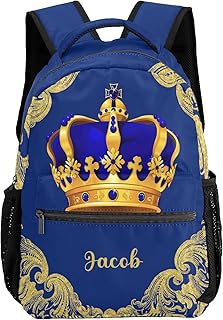 NZOOHY Blue Sapphires Crown Personalized Kids School Backpack Custom Name for Boys Girls Primary Daypack Bookbag Travel Bag