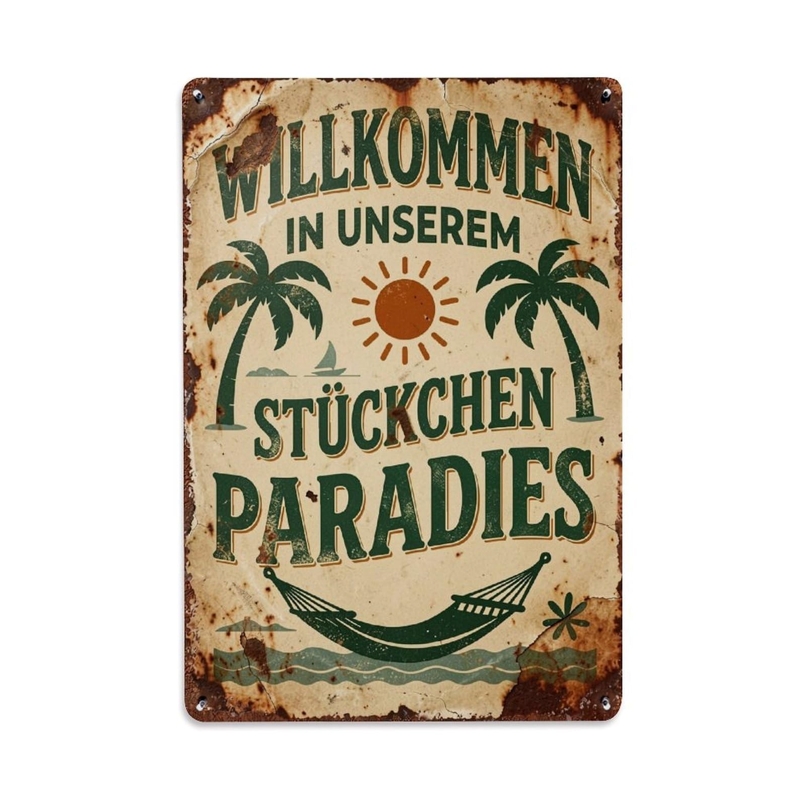 Jdyaojiesheng Vintage Palm Trees Sun Hammock Ocean Tin Sign Retro Metal Wall Decor Metal Poster, Home Bar Garage Farmhouse Cafe Wall Art Decoration 8X12inches