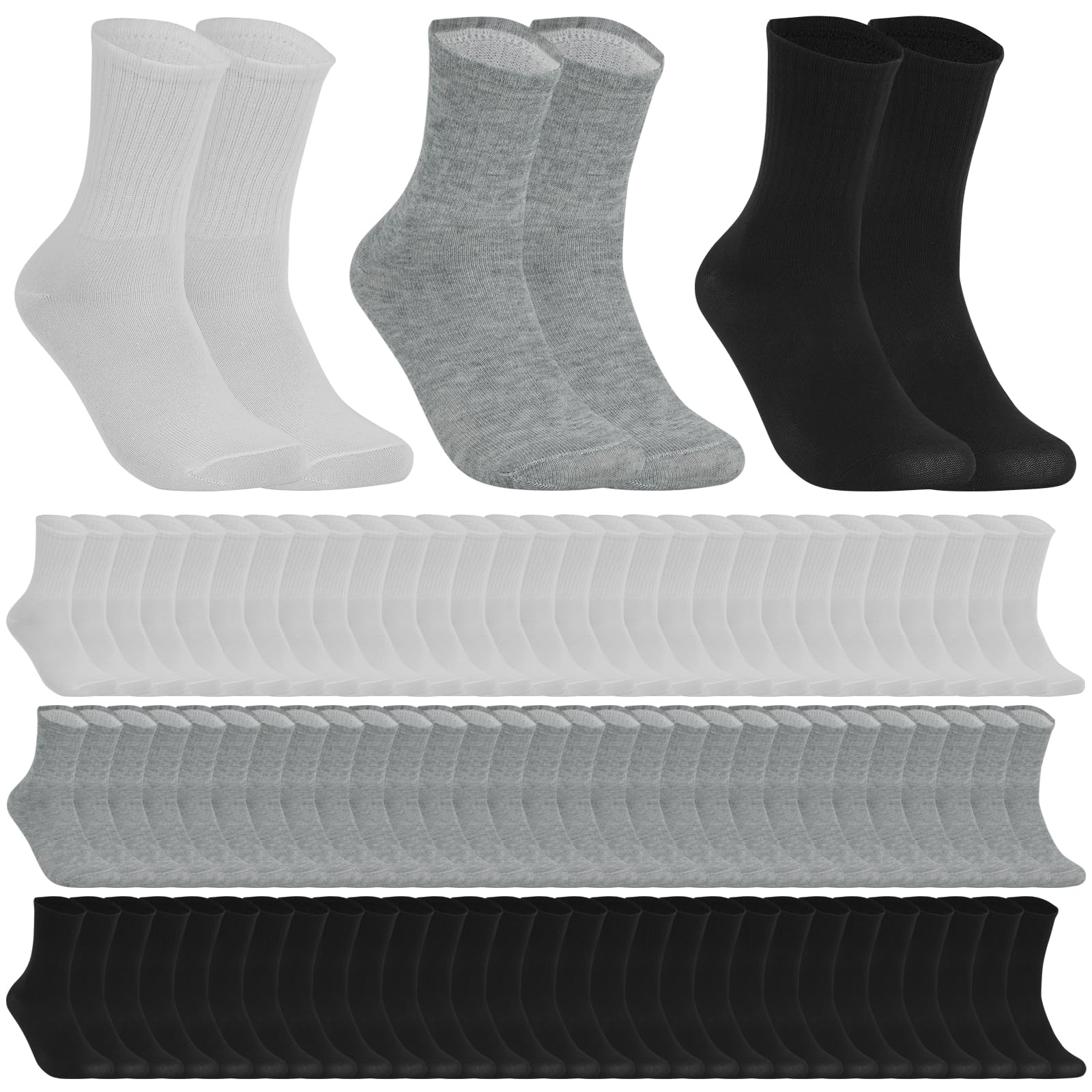 sophproton 120 Pairs Crew Socks Bulk Athletic Sport Socks Casual Boot Socks Breathable Long Socks for Men Women Unisex, Black, One size-picture-19