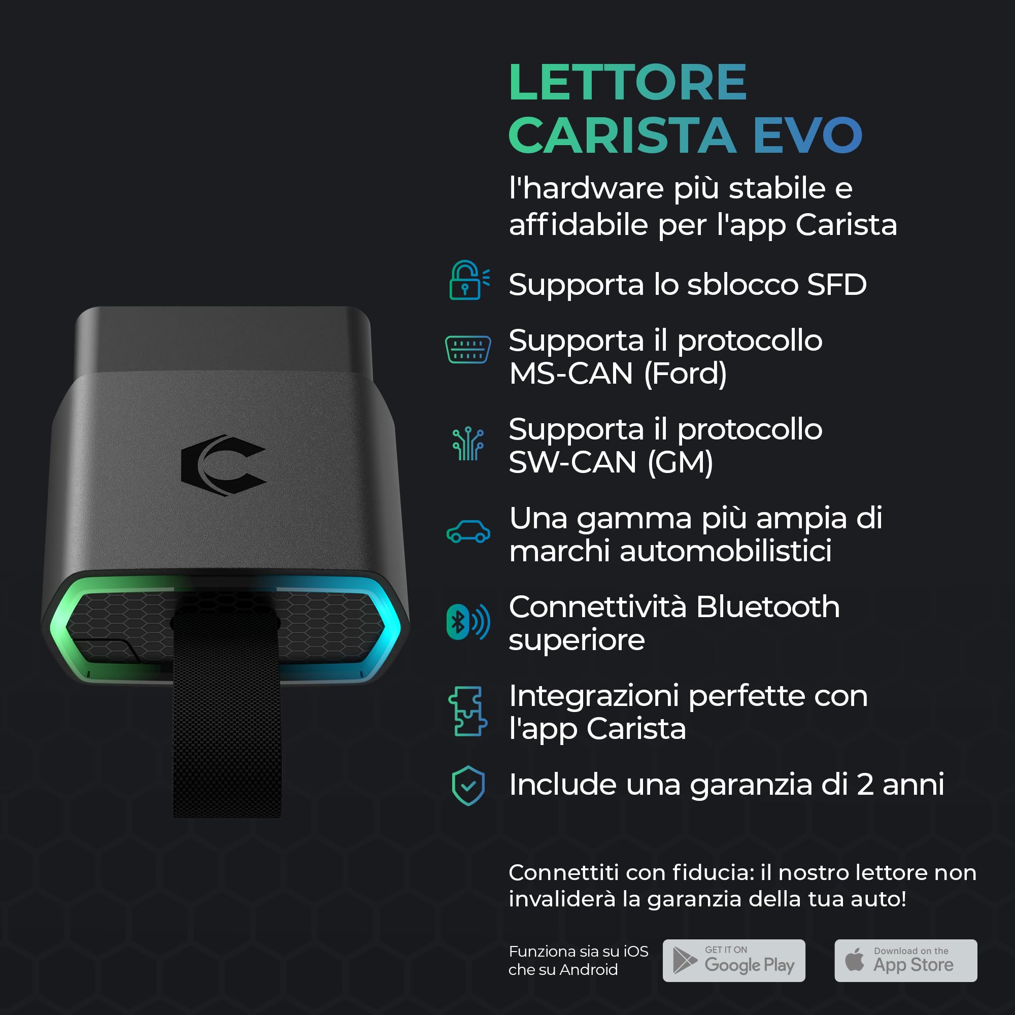 Carista EVO - Bluetooth Lettore: Diagnosi, Codifiche, Strumenti di Manutenzione e Dati in Tempo Reale (Abbonamento richiesto)