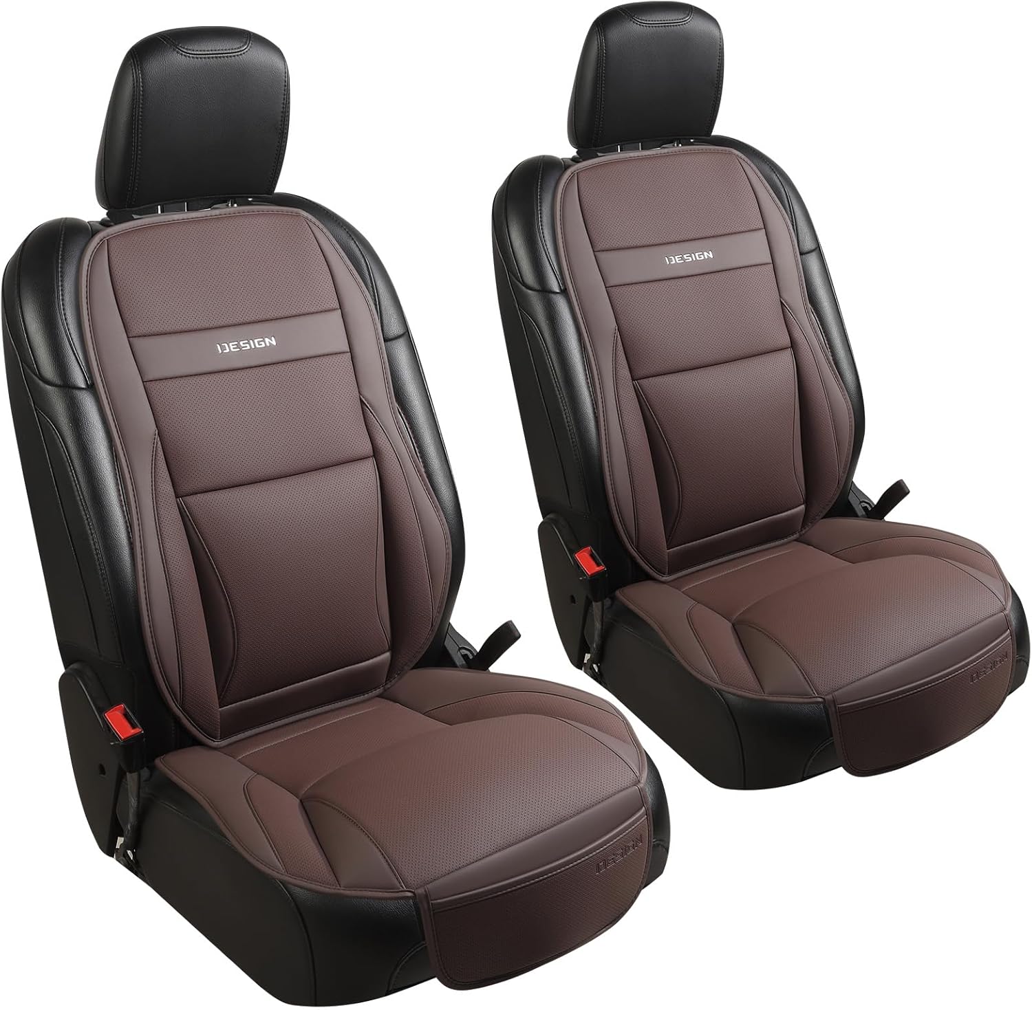 Car Seat Cover Protector for Front Seats – Waterproof, Breathable Faux Nappa Leather, Airbag Compatible, Dual Support for Waist & Legs, Universal Fit for Sedans, SUVs, Pickups (2pcs, Brown)