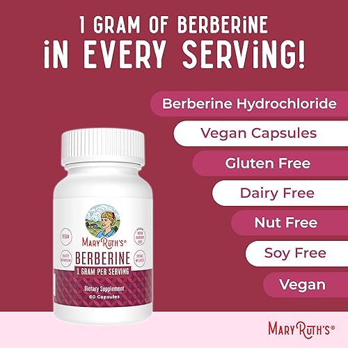Miniatura 7 de MaryRuth Organics Suplemento de berberina  1000 mg por porción  0.04 oz de berberina  Metabolismo saludable con dieta y ejercicio  Salud general