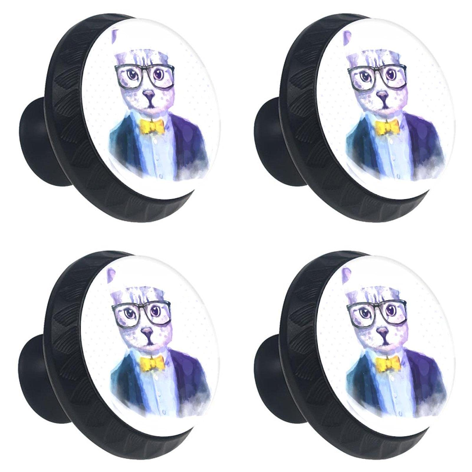 Boutons de meuble chats hipster en verre aquarelle pour décorer une chambre d'enfant