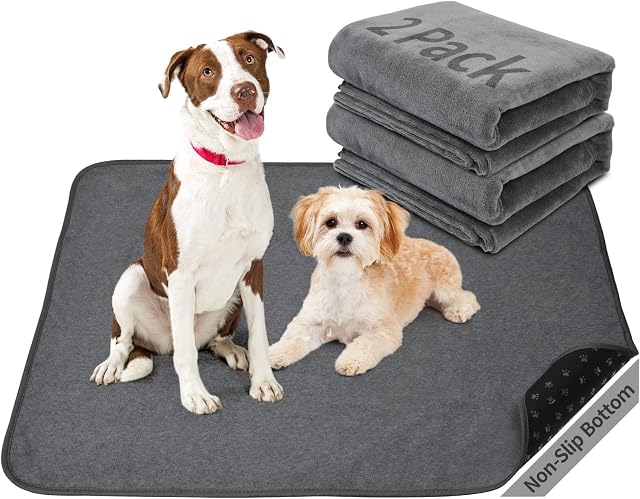 Dog Pee Pad Washable-Extra Large Instant Absorb Training Pads Non-Slip Pet Playpen Mat Waterproof Reusable Floor Mat for Puppy/Senior Dog Whelping Incontinence Housebreaking (92*182cm 2 pack Grey)