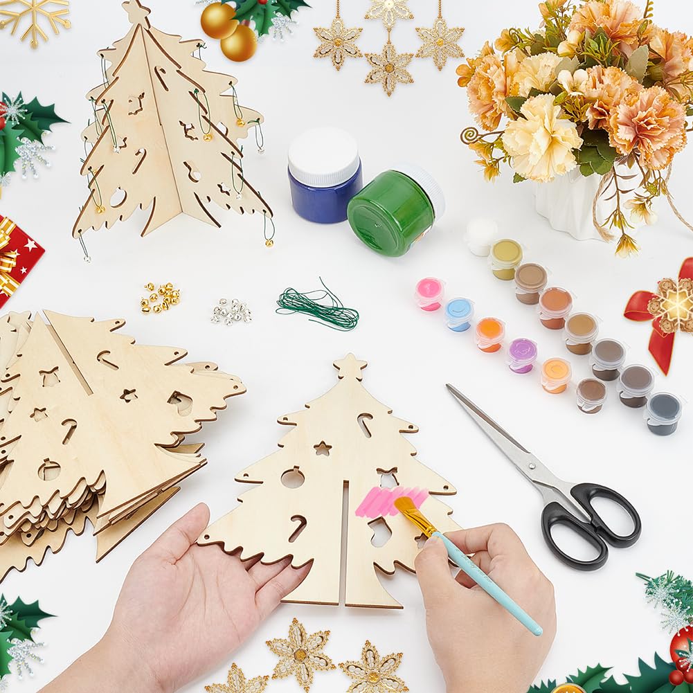 WADORN Kit di Artigianato Fai Da Te per Ornamenti In Legno per L'Albero di Natale, Set Ciondoli In Legno per Albero di Natale Non Finito, 36 ciondolo A Forma di Campana, 3 m di Cordino In Nylon Verde