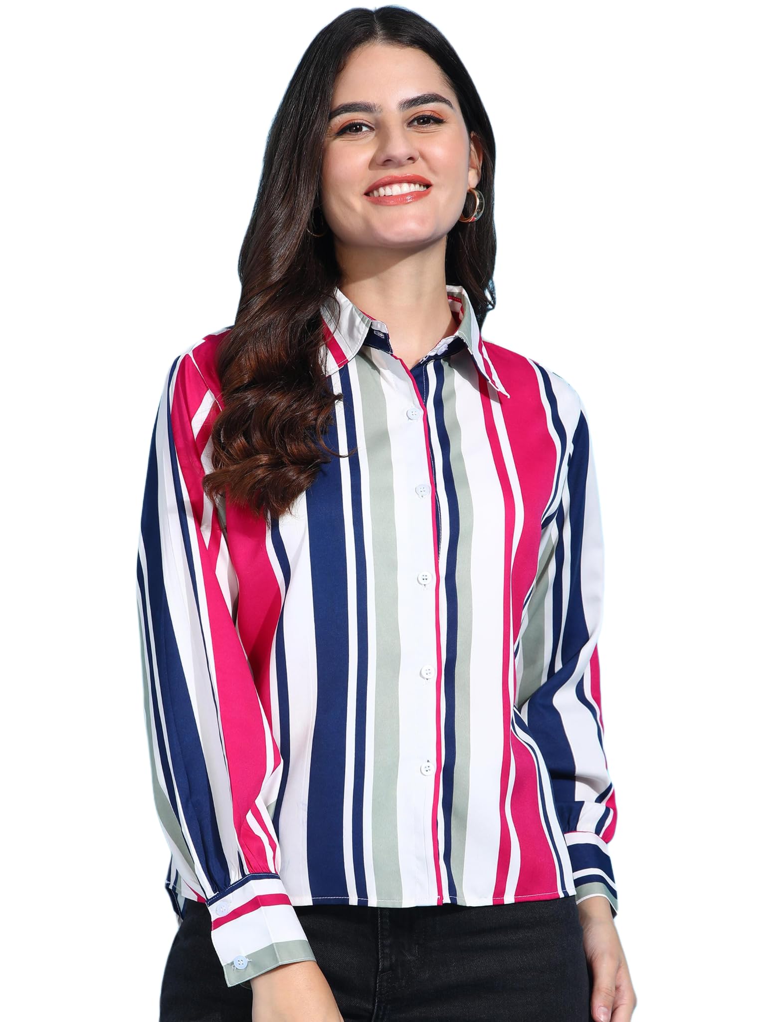 funday fashion Women's Casual Cotton Blend Striped| Stylish Collared Shirt for Women | Oversized Shirt for Woman-picture-26