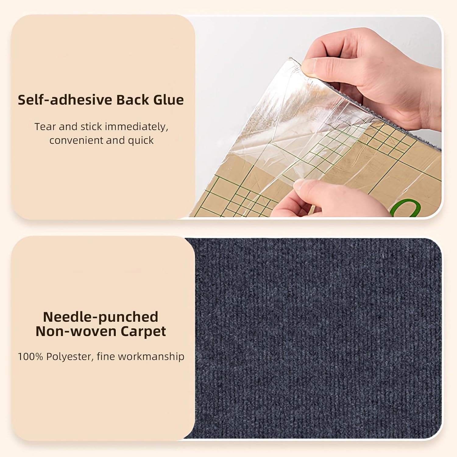 24 * 24in Peel and Stick Carpet Tiles, Self Adhesive Floor Squares with Extra Soft Pad, Easy Installation for Bedroom, Living Room, Office, Rental (10, Dark Gray)