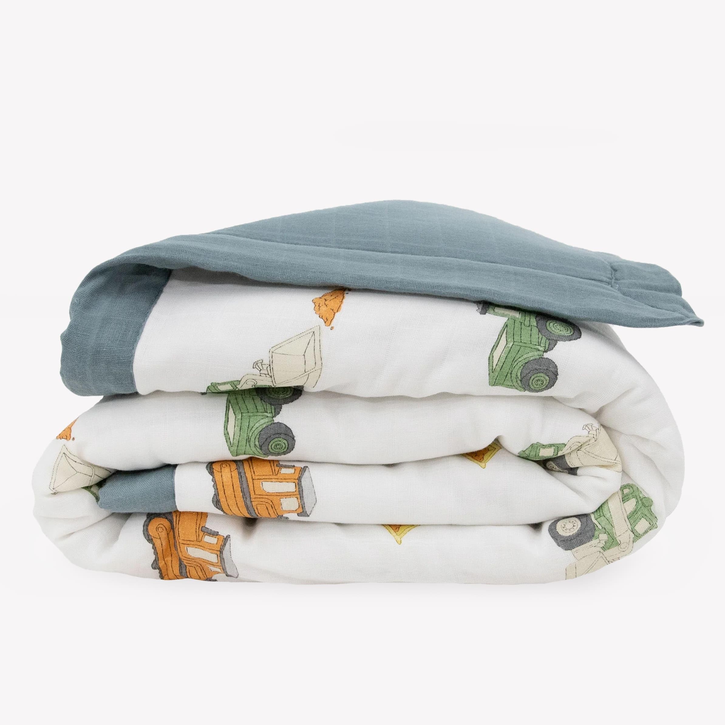 Little Unicorn Lofty Comforter Blanket | Super Soft & Breathable Muslin Fabric| Great for Play & Bedtime Blanket (Work Trucks)