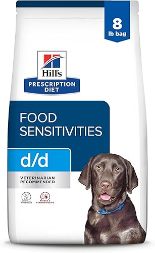 Hill's Prescription Diet dd Food Sensitivities Fórmula de patata y venado Alimento seco para perros, dieta veterinaria, bolsa de 8 libras