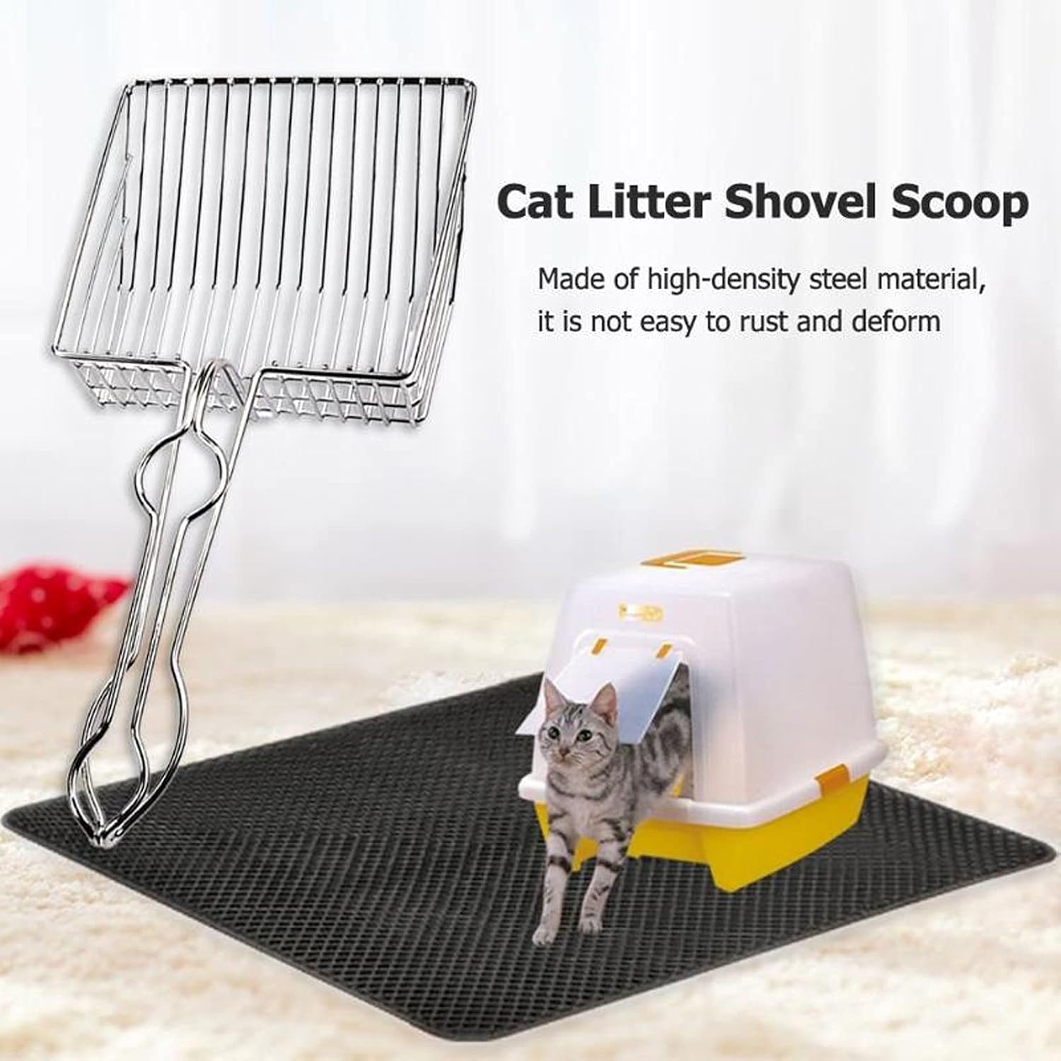 Cat Litter Scoops Stainless Steel Cat Litter Shovel, Filter Poop Pet Cleaning Tool, Electroplated Silver