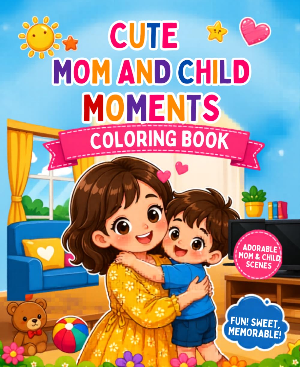 CUTE MOM AND CHILD MOMENTS COLORING BOOK: Adorable Bonding Scenes for Relaxation, Stress Relief, and Creative Fun