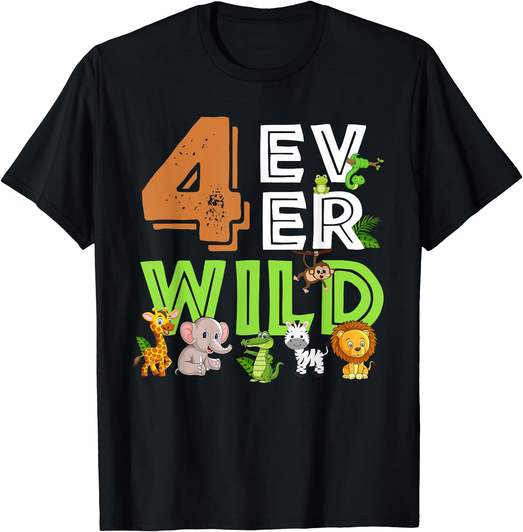 Safari Jungle Animal 4 Year Old Birthday Shirt4 Ever Wild Birthday Decorations Boy Zoo 4th Birthday Party T-ShirtOEKO-TEX STANDARD 100