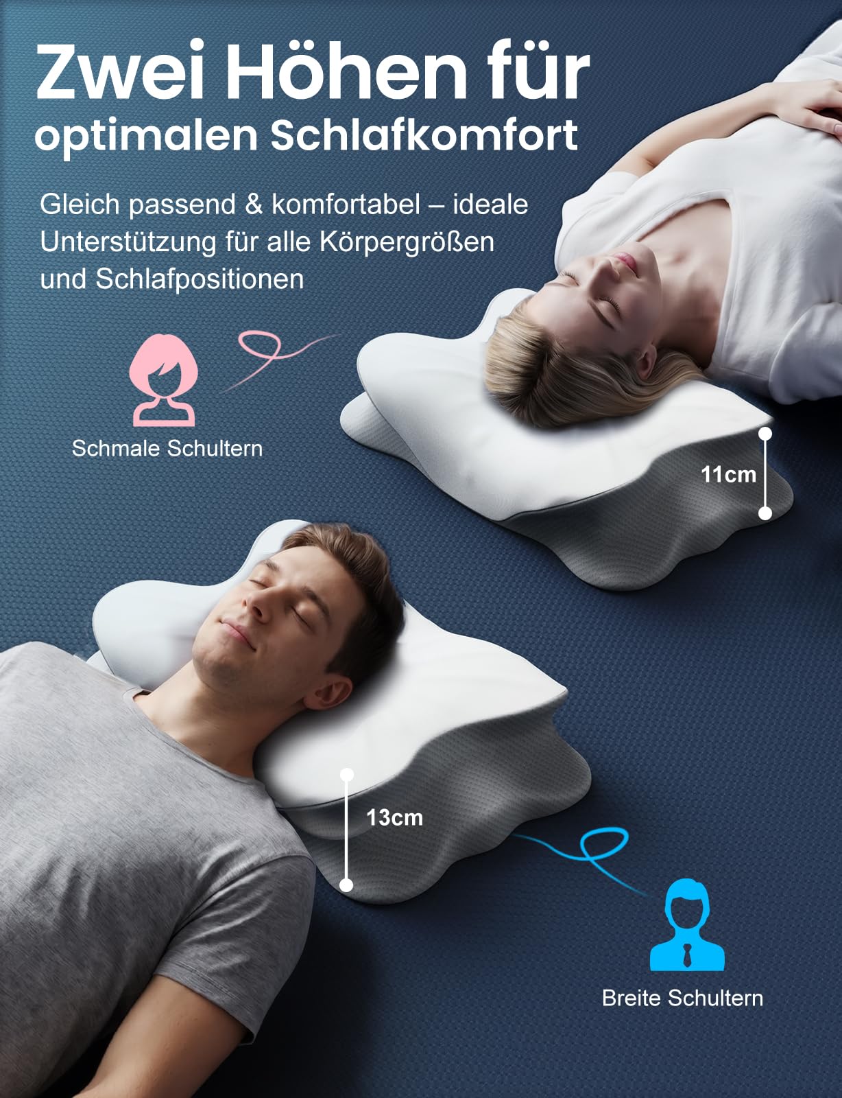 Nackenkissen, Nackenstützkissen, Memory Foam Kissen, Seitenschläferkissen, Schmetterlingskissen, Ergonomisches Kopfkissen, für Rücken-, Seiten- und Bauchschläfer, Abnehmbarer Bezug